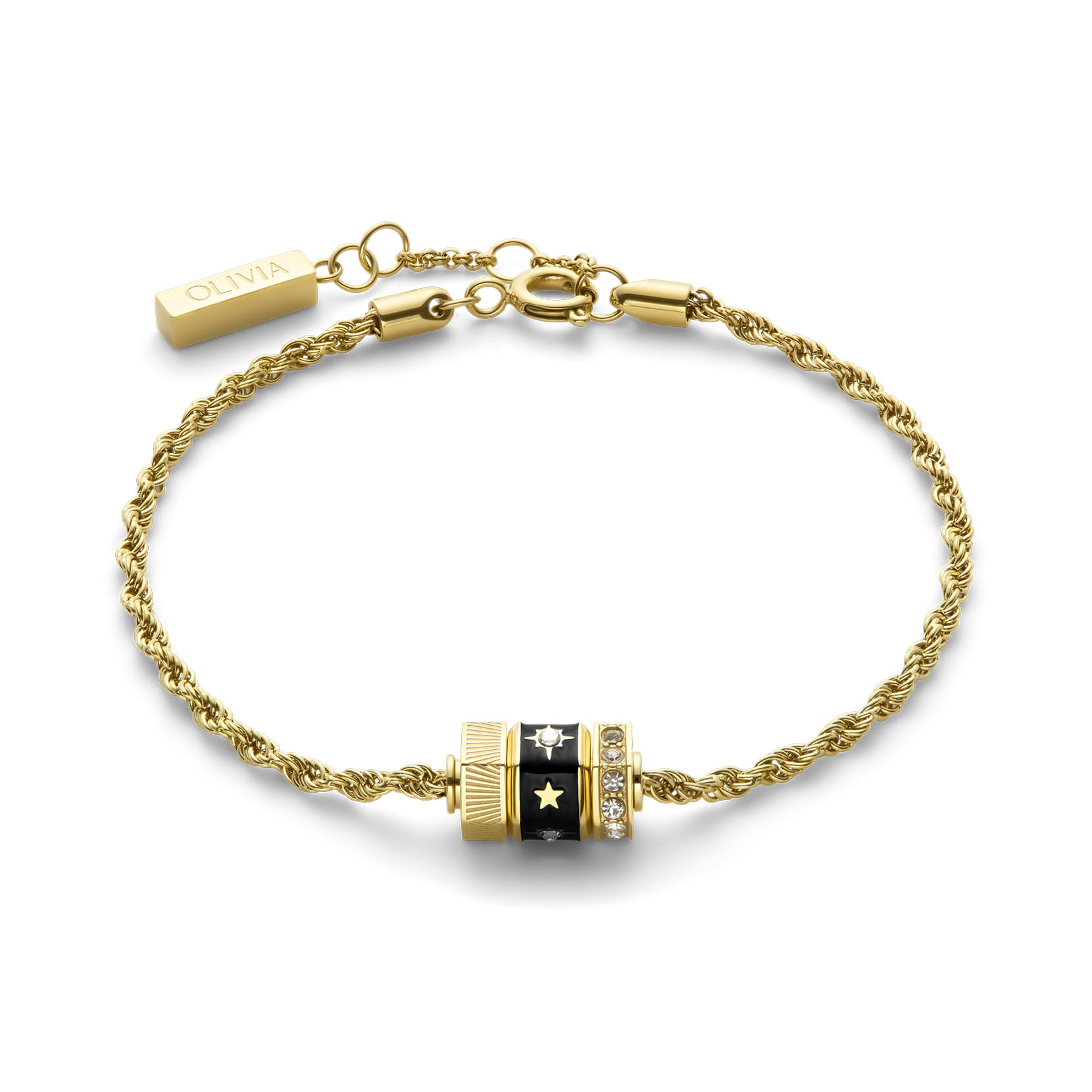 Signature Black & Gold Plated Bead Charm Bracelet
