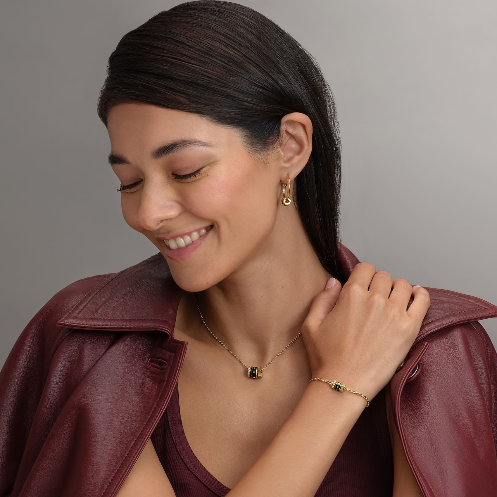 Signature Black & Gold Plated Bead Charm Bracelet