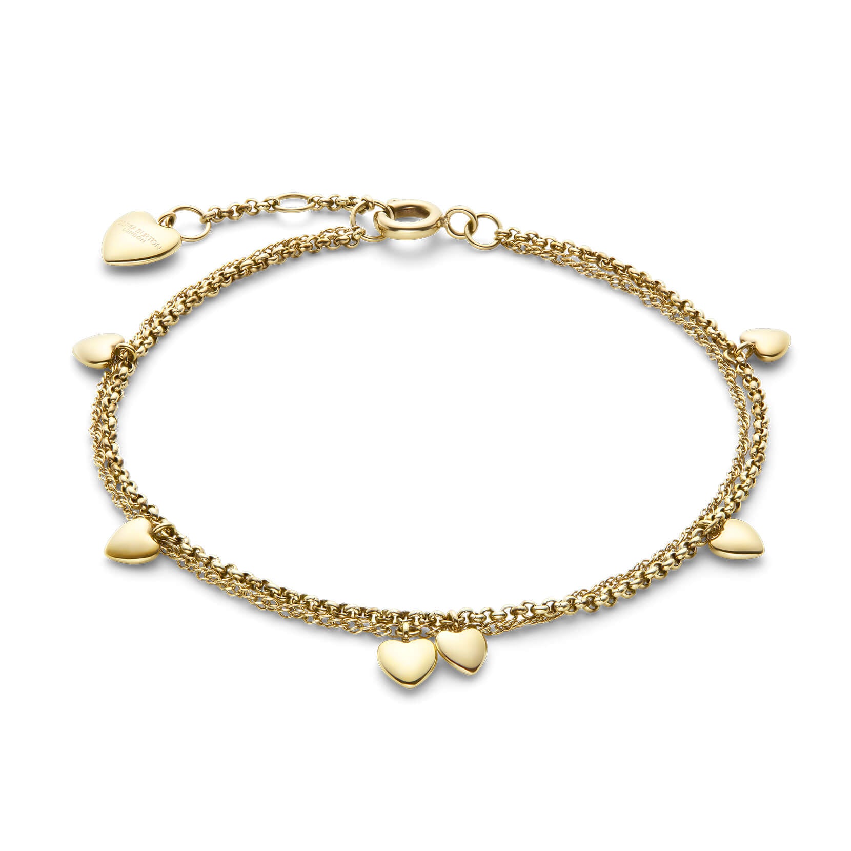 Classic Mini Heart Gold Plated Double Chain Bracelet