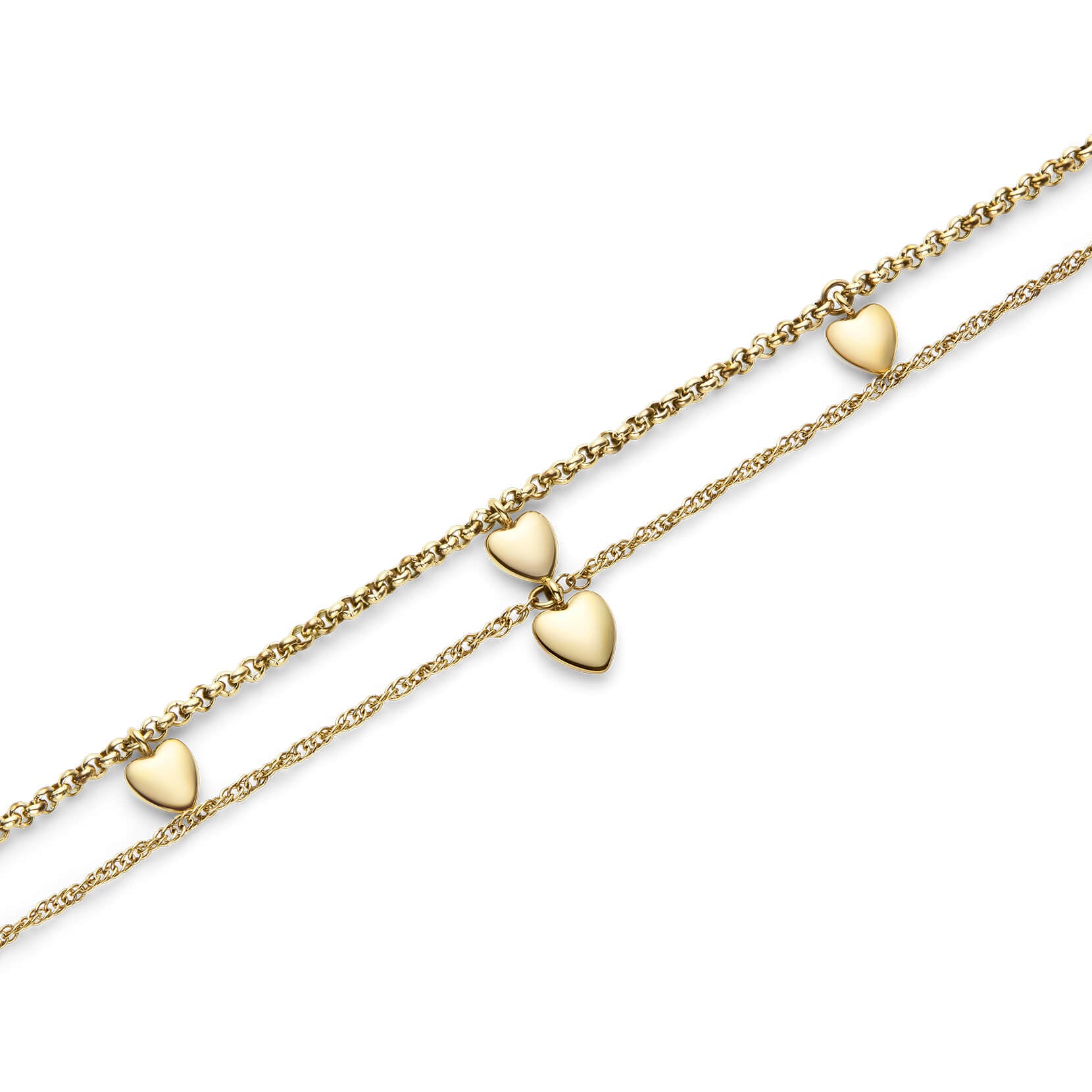 Classic Mini Heart Gold Plated Double Chain Bracelet