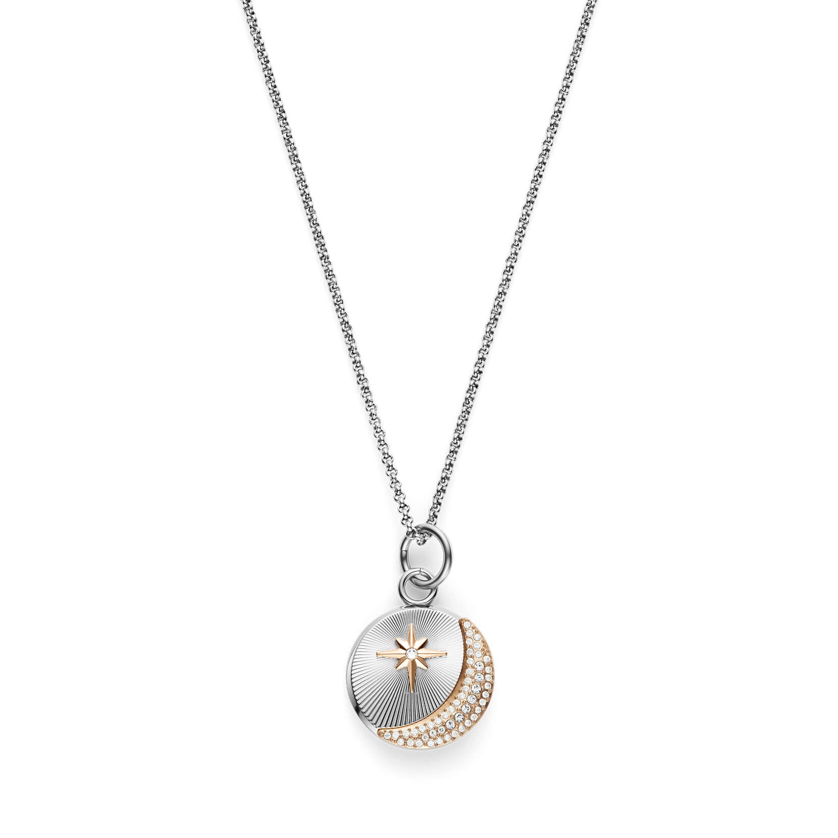 Signature Celestial Star and Moon Silver Tone Pendant Necklace