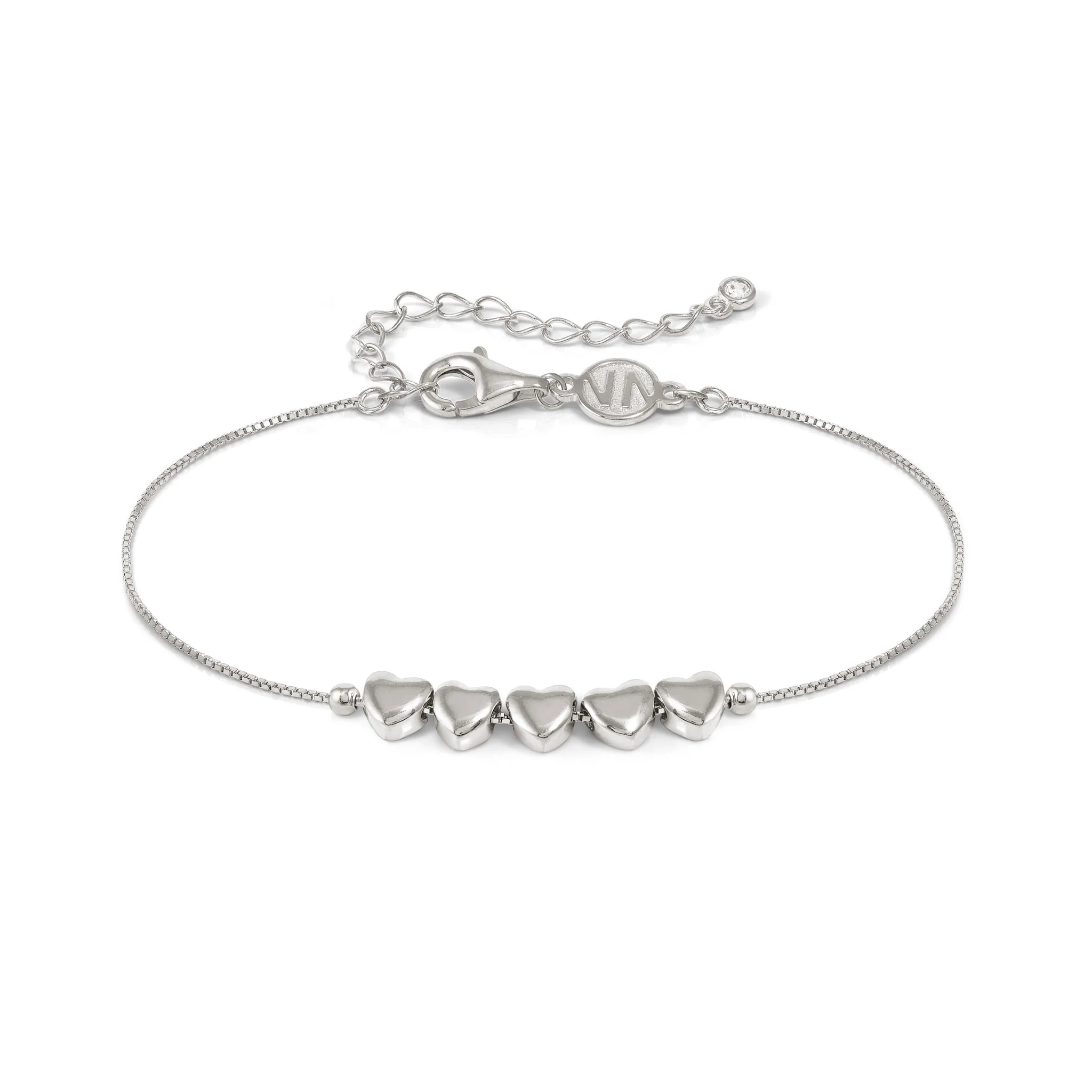 Silver Armonica Bracelet With Row Of Hearts