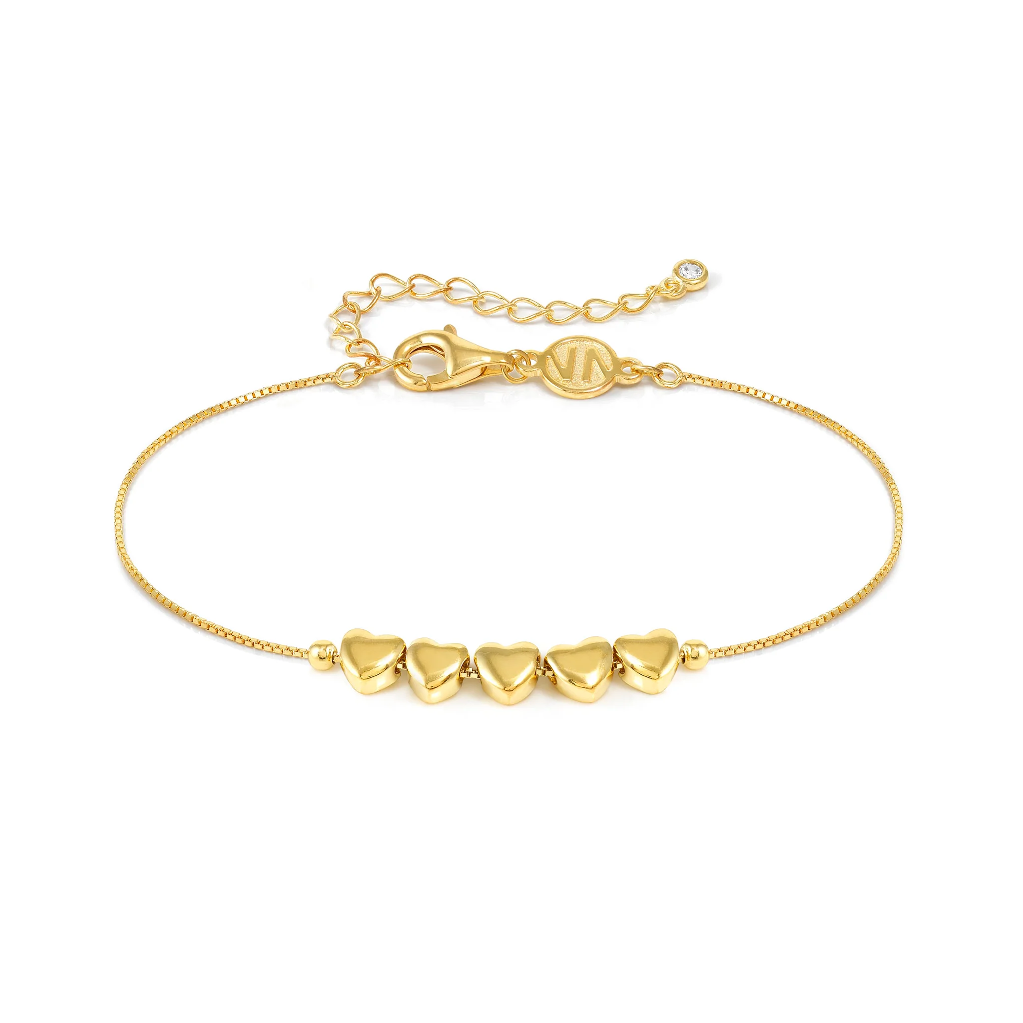 18k Gold Plated Armonica Bracelet With Row Of Hearts