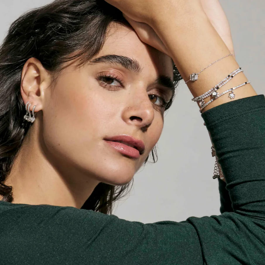 Petit Sparkle Silver Tennis CZ Bracelet With Four Leaf Clover Pendant