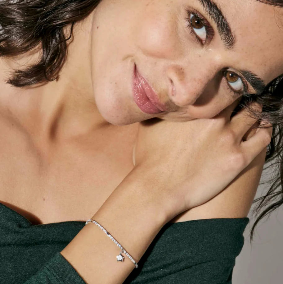 Petit Sparkle Silver Tennis CZ Bracelet With Star Pendant