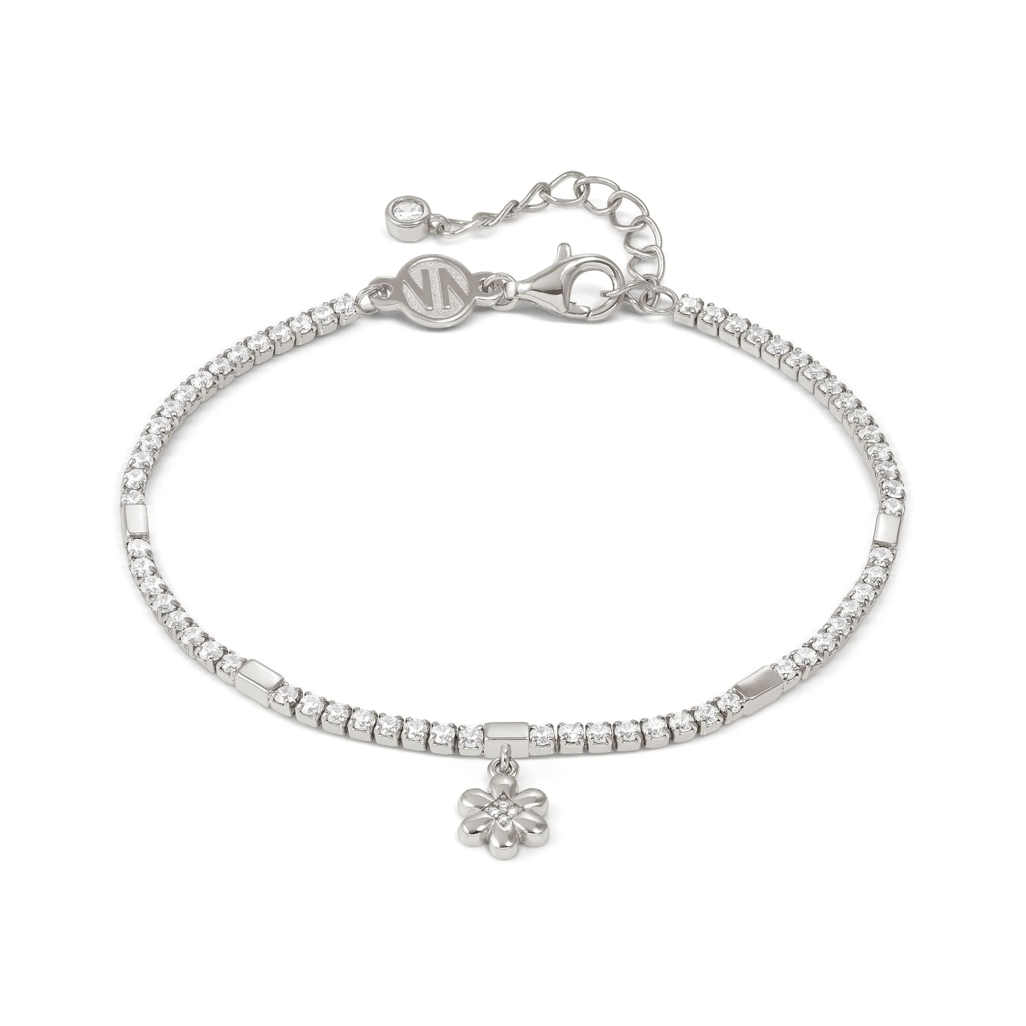 Petit Sparkle Silver Tennis CZ Bracelet With Flower Pendant