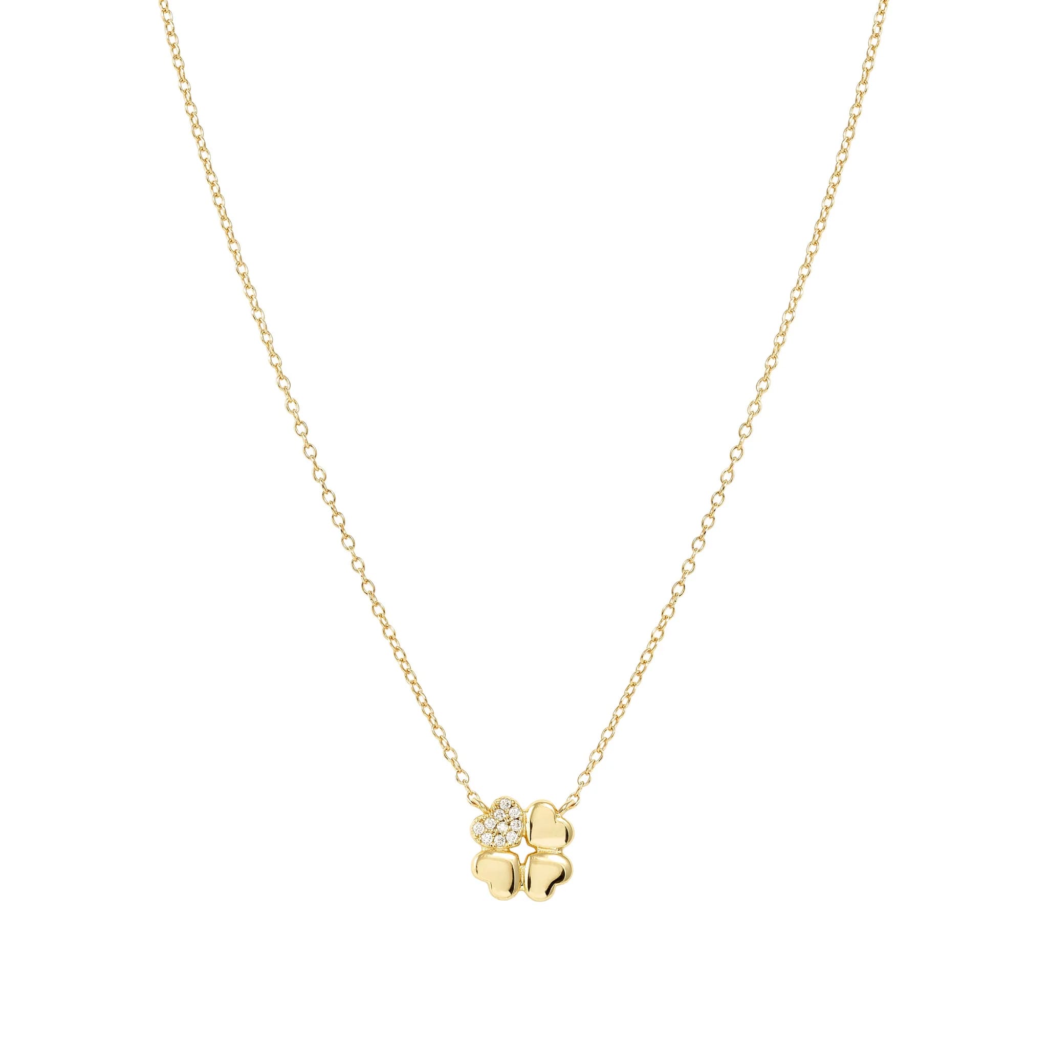 Petit Sparkle Gold Plated Necklace With Four Leaf Clover CZ Pendant