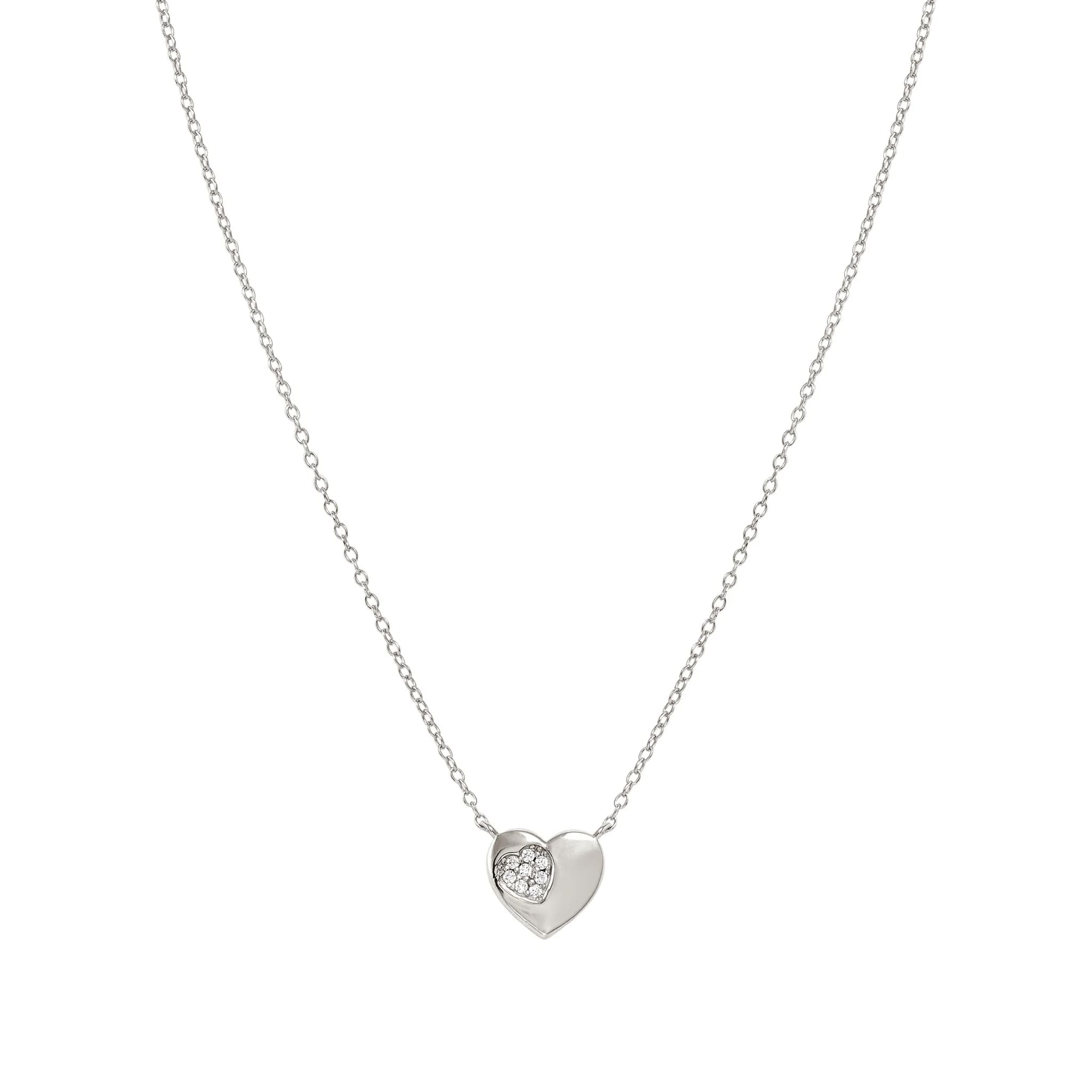 Petit Sparkle Silver Necklace With Heart CZ Pendant