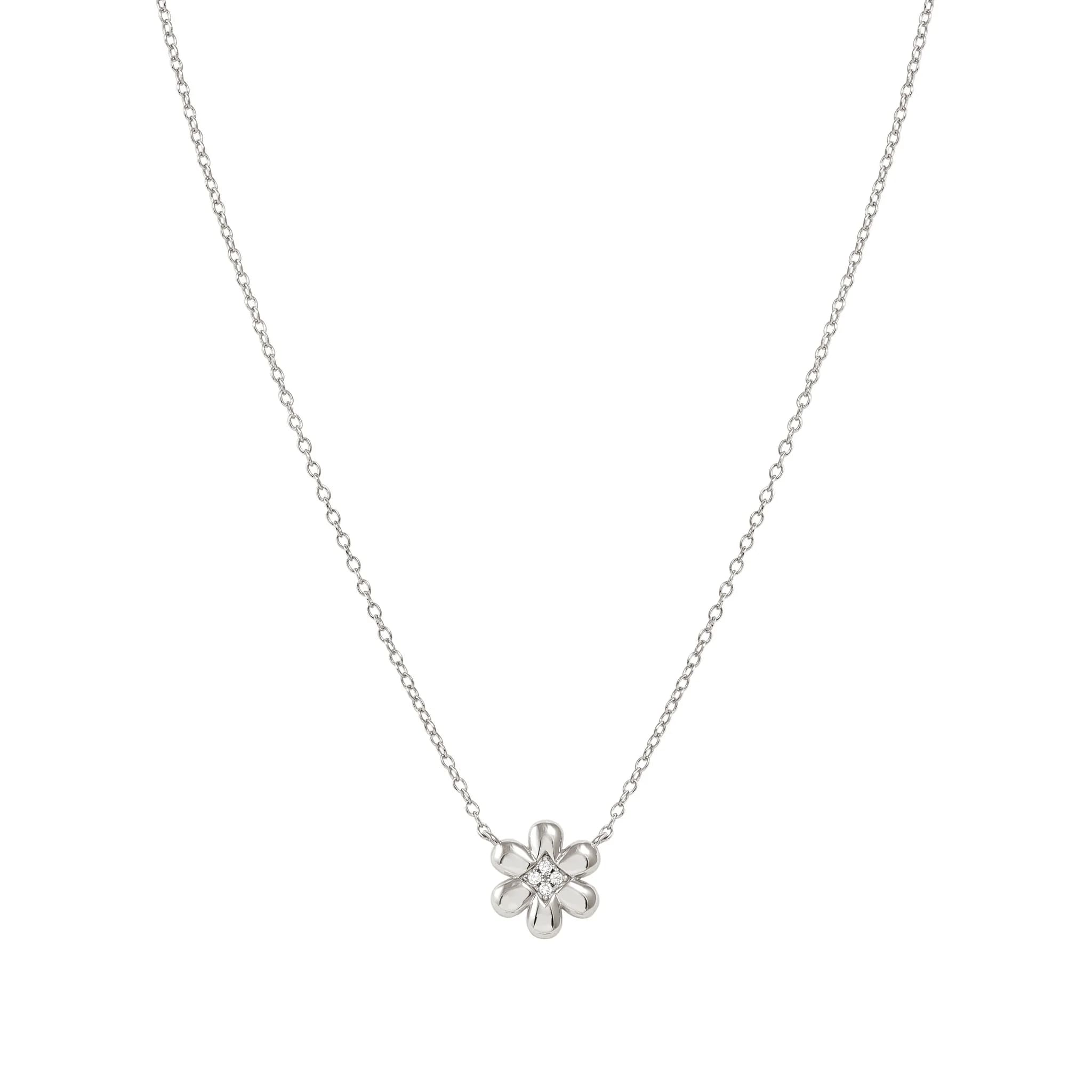 Petit Sparkle Silver Necklace With Flower CZ Pendant