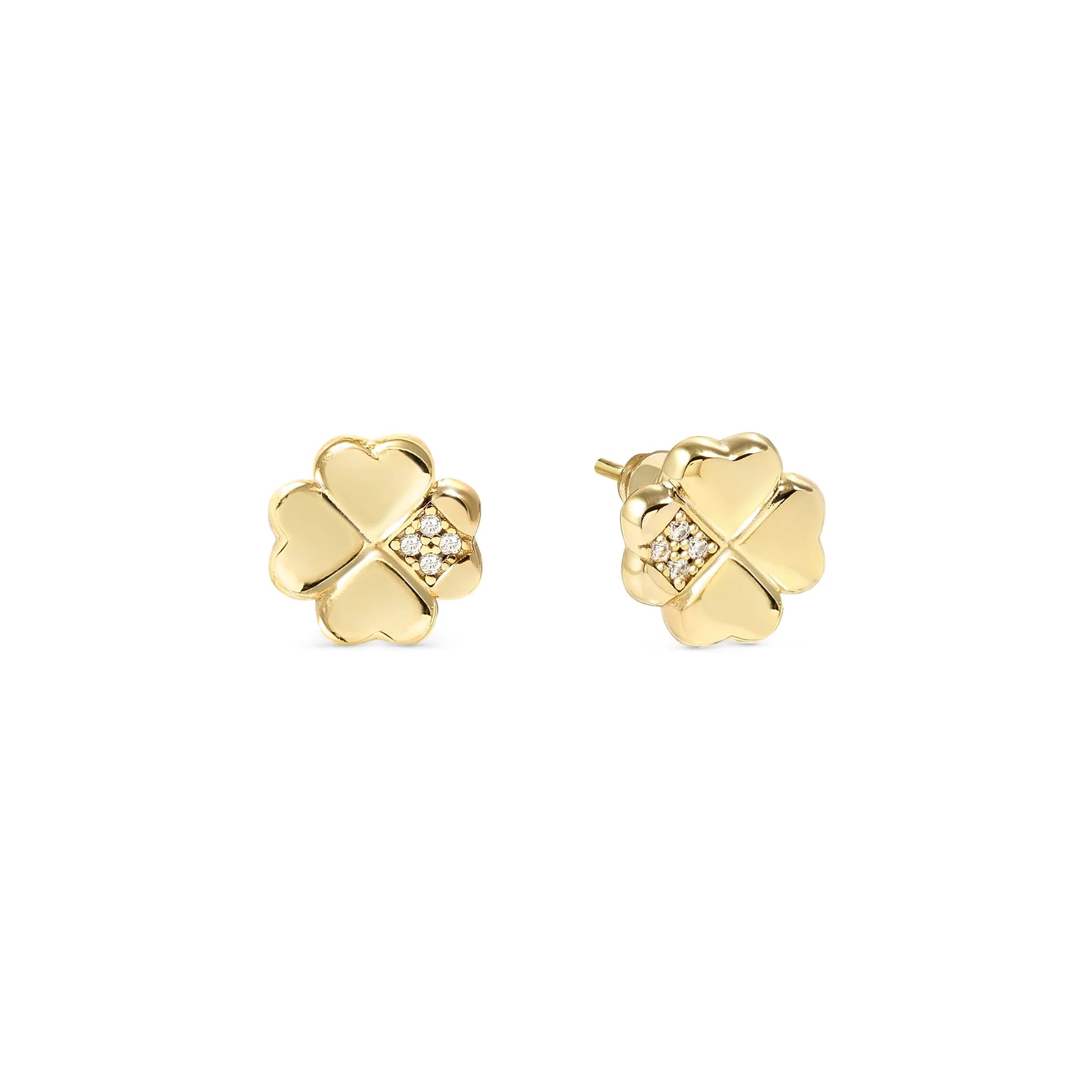 Petit Sparkle Gold Plated Studs With Four Leaf Clover CZ