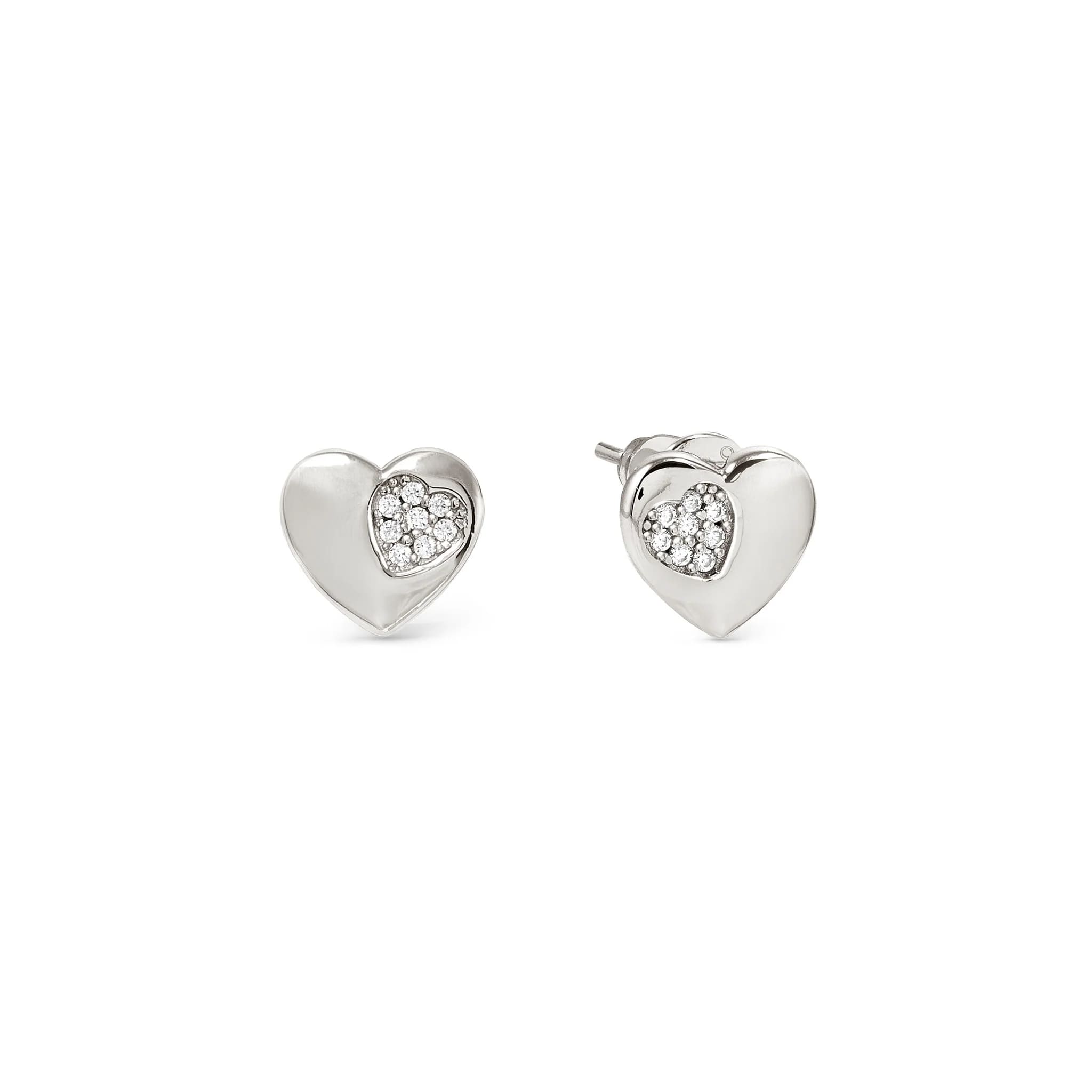 Petit Sparkle Silver Studs With Heart CZ