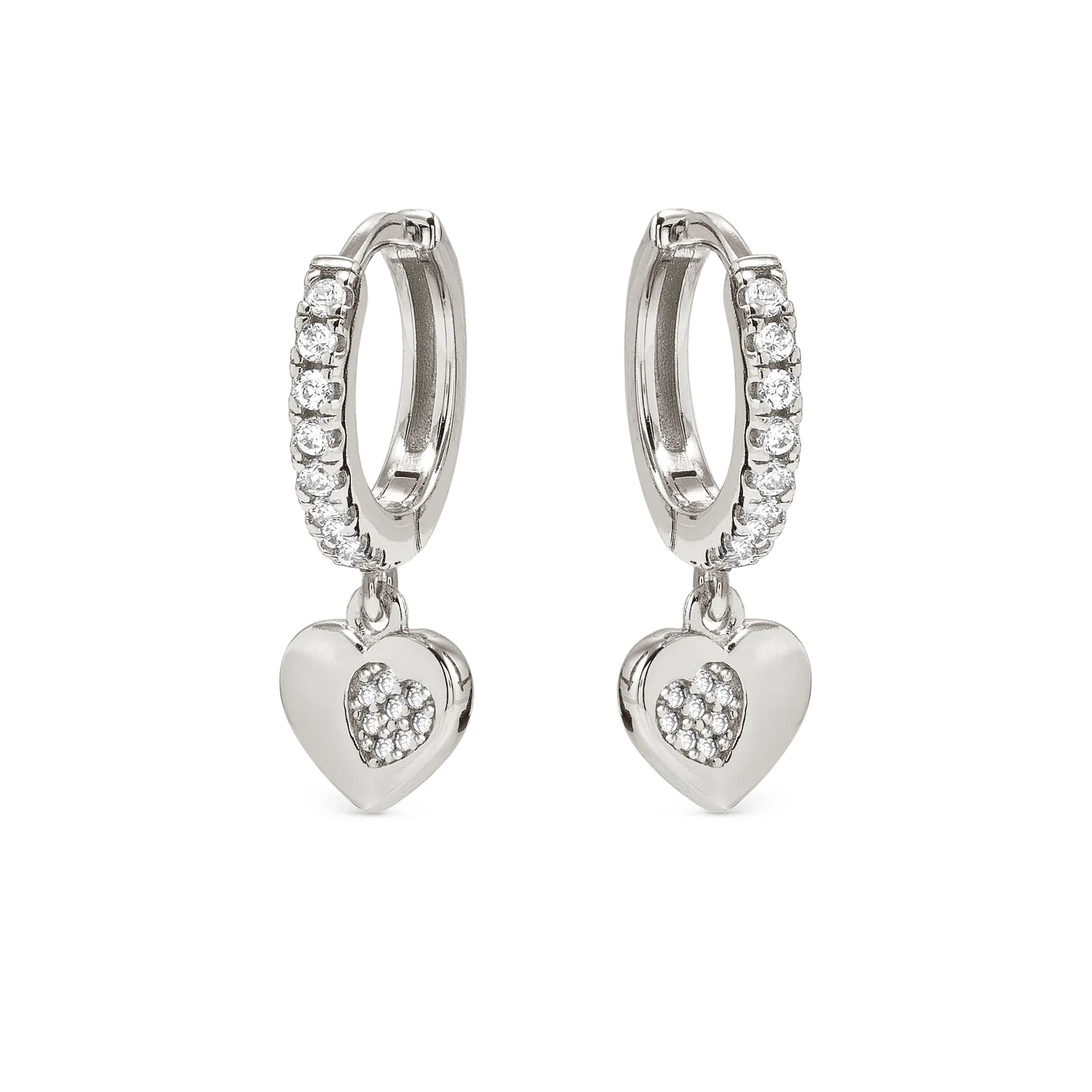 Petit Sparkle Silver Earrings With Heart CZ Hoops