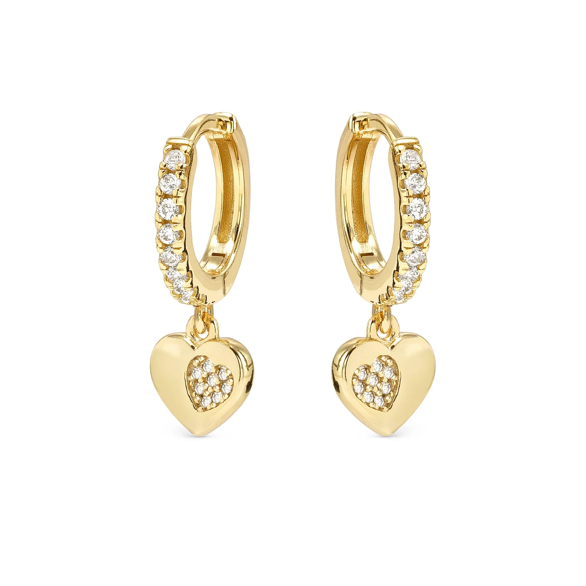 Petit Sparkle Gold Plated Earrings With Heart CZ Hoops