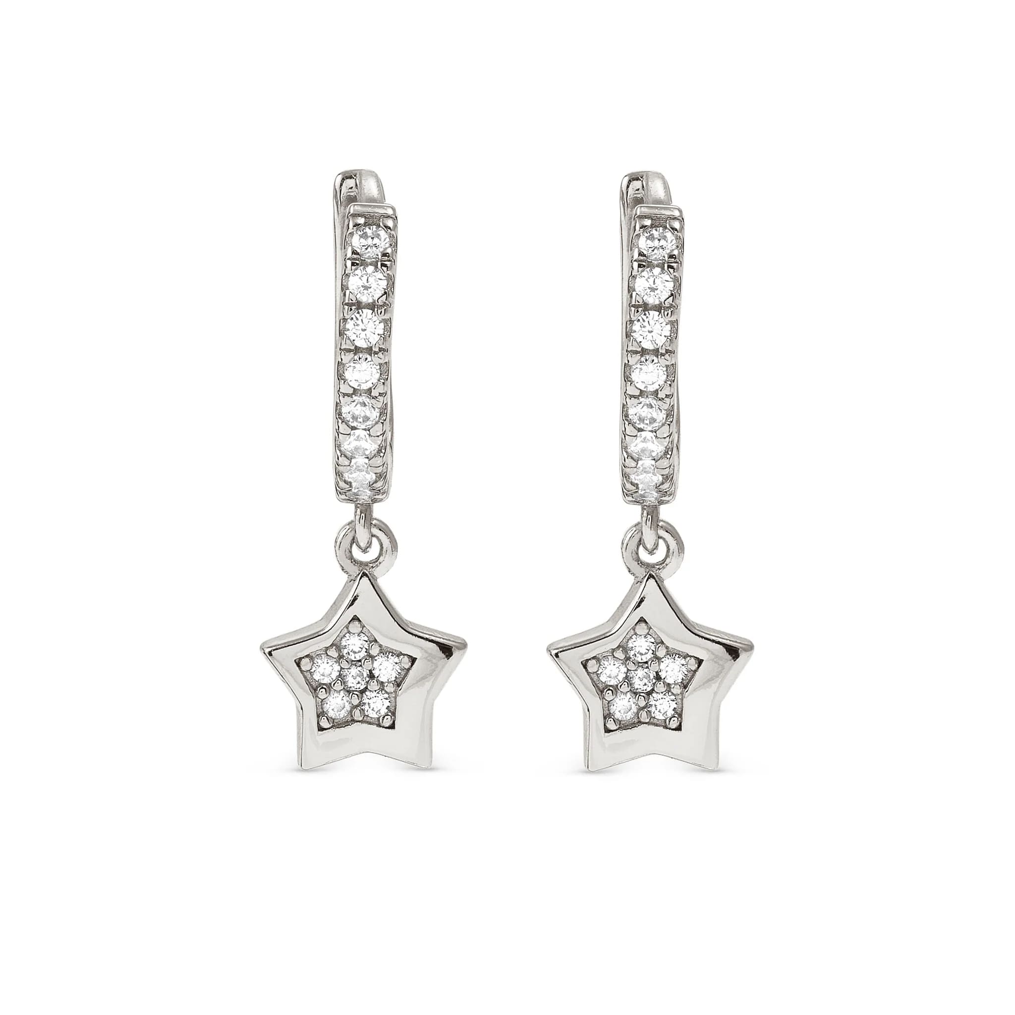 Petit Sparkle Silver Earrings With Star CZ Hoops