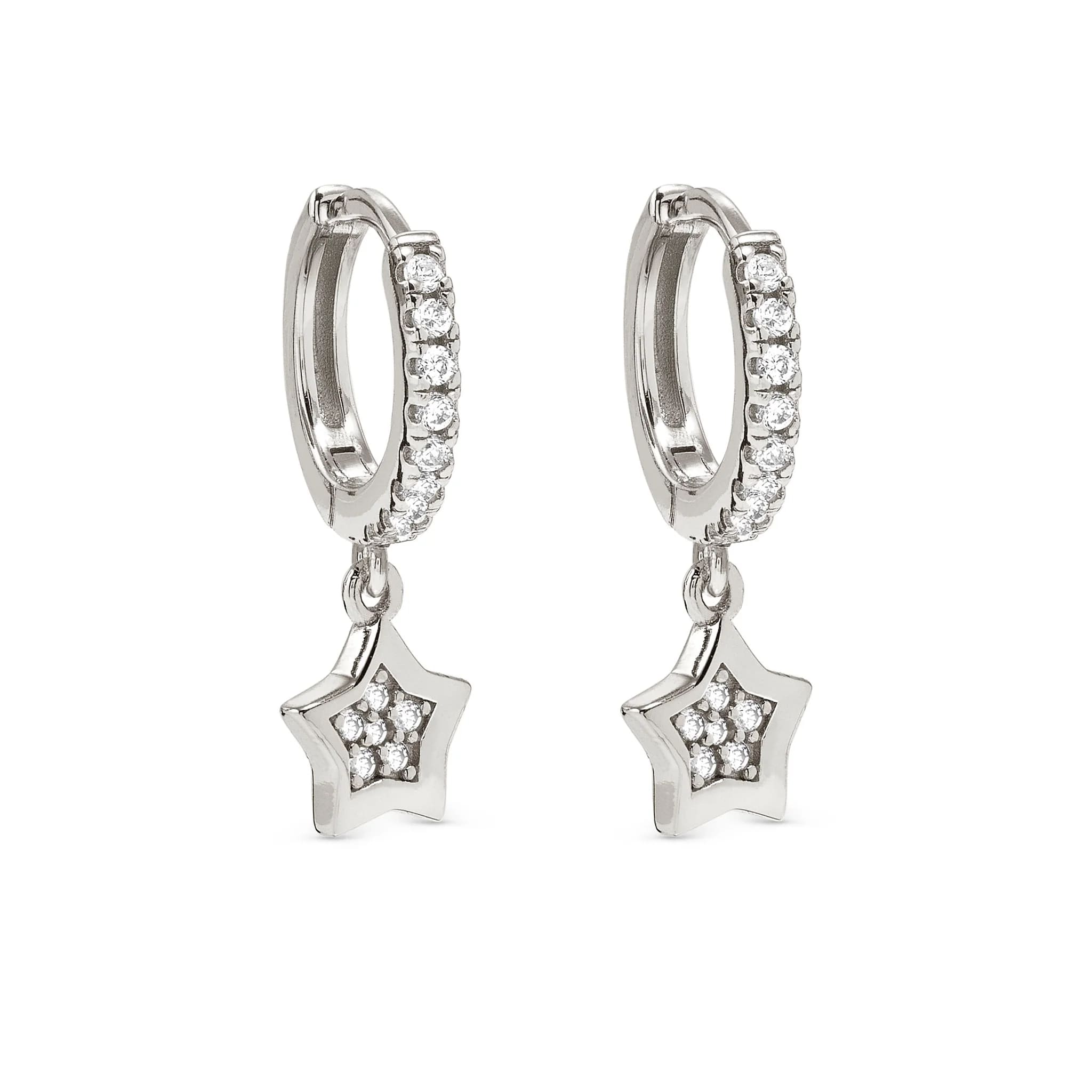 Petit Sparkle Silver Earrings With Star CZ Hoops