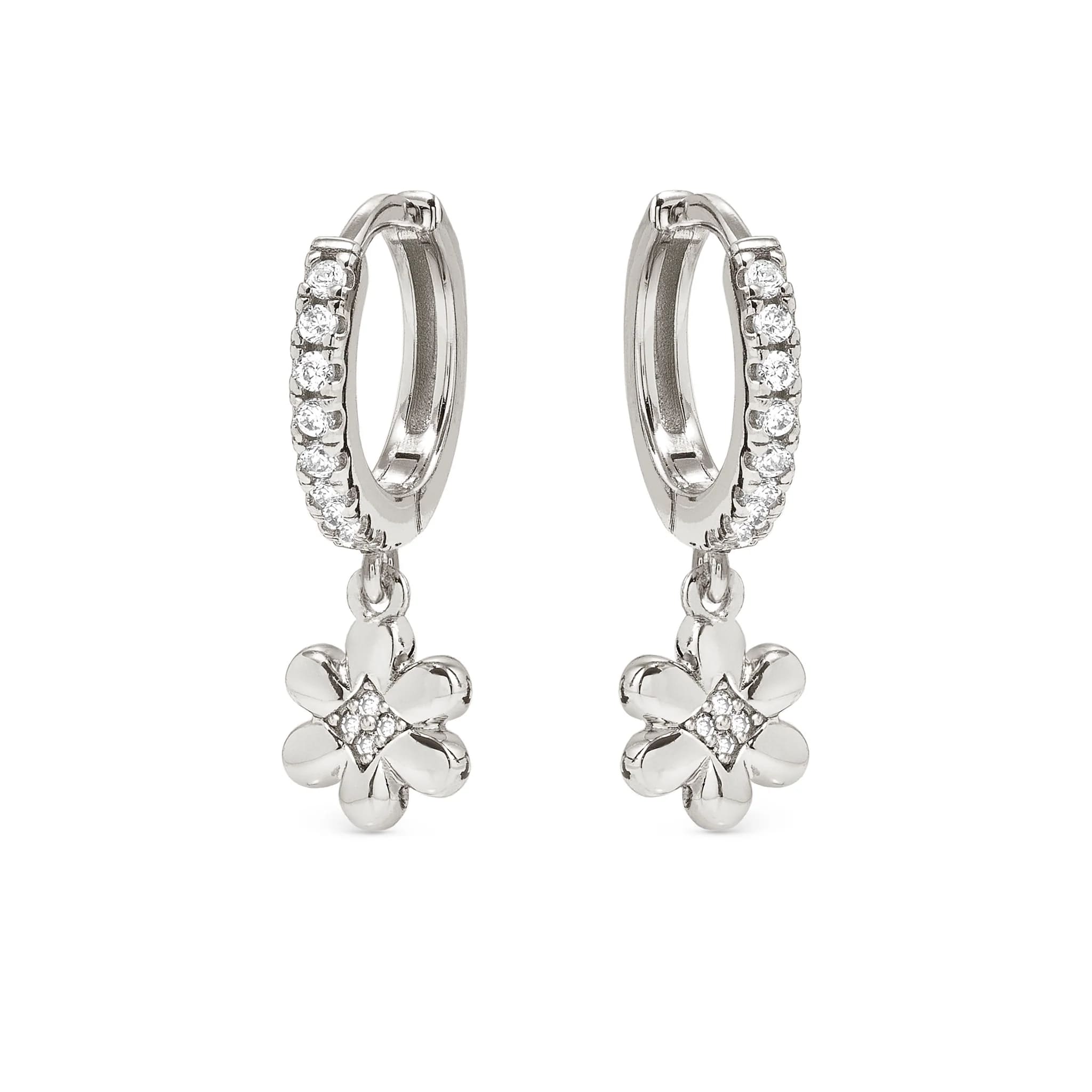 Petit Sparkle Silver Earrings With Flower CZ Hoops