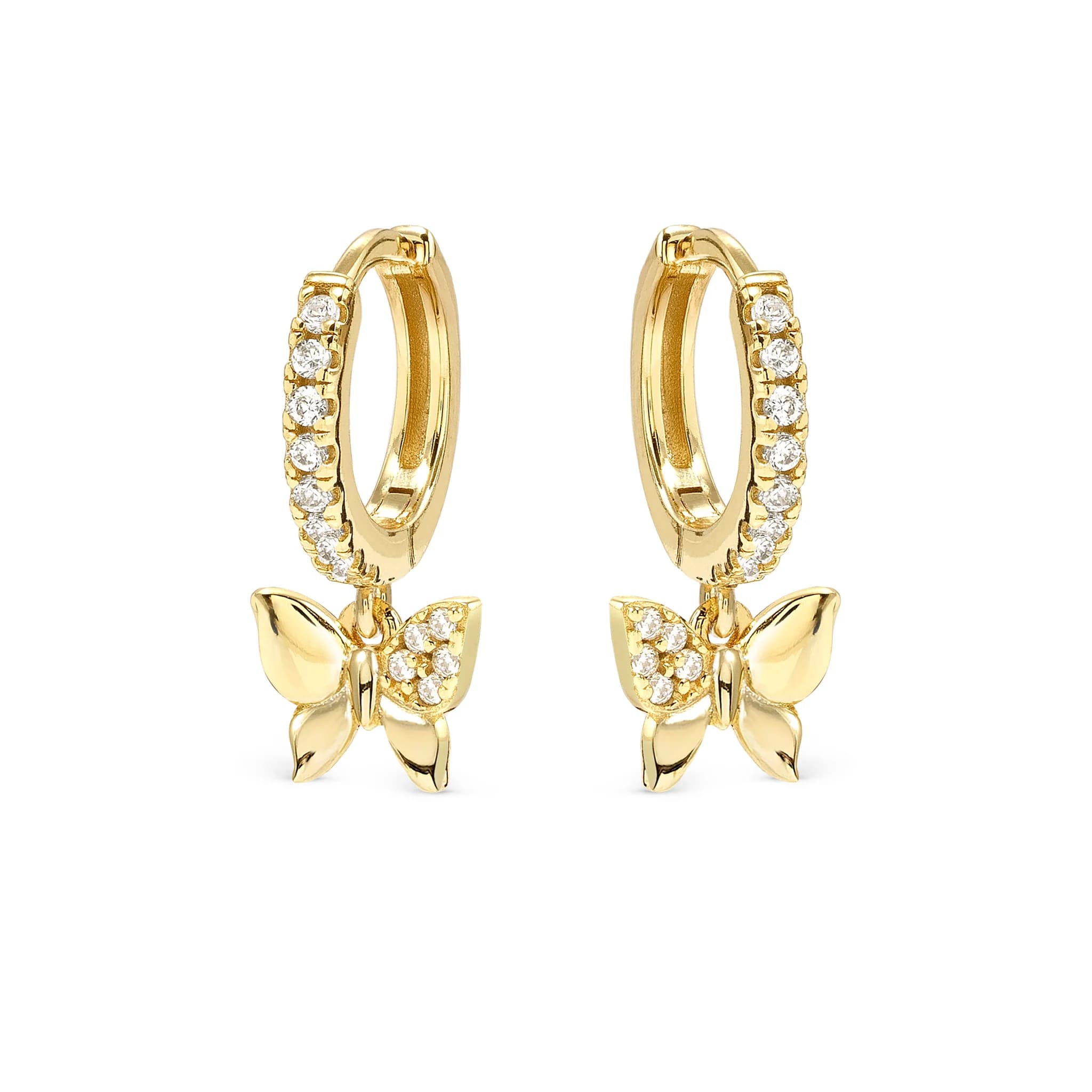 Petit Sparkle Gold Plated Earrings With Butterfly CZ Hoops
