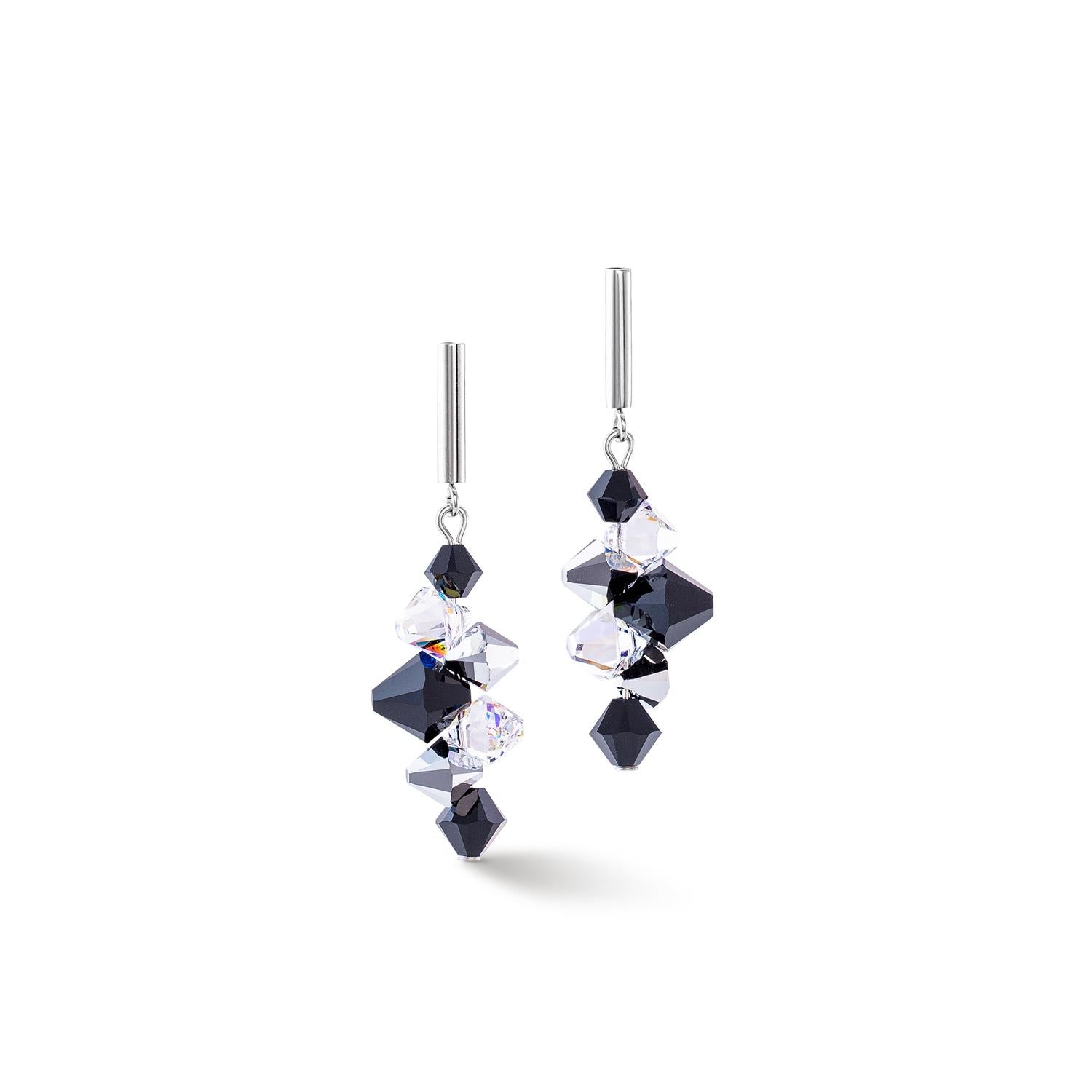 Dancing Crystals Update Black-Crystal Steel Pierced Earrings