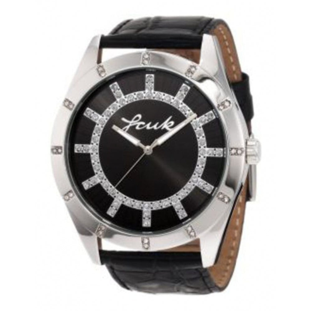 Ladies Quartz Watch With Black Croc Leather Strap