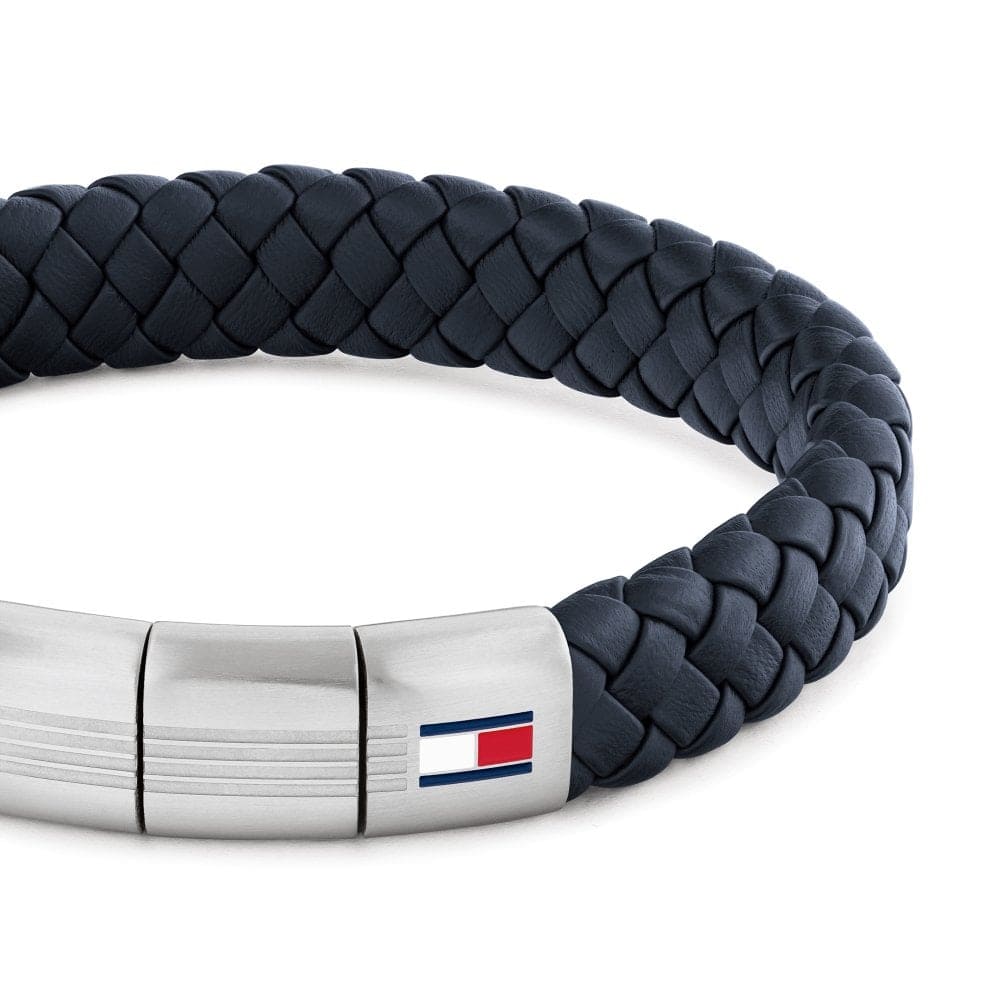 Men's Round Braided Blue Leather Bracelet
