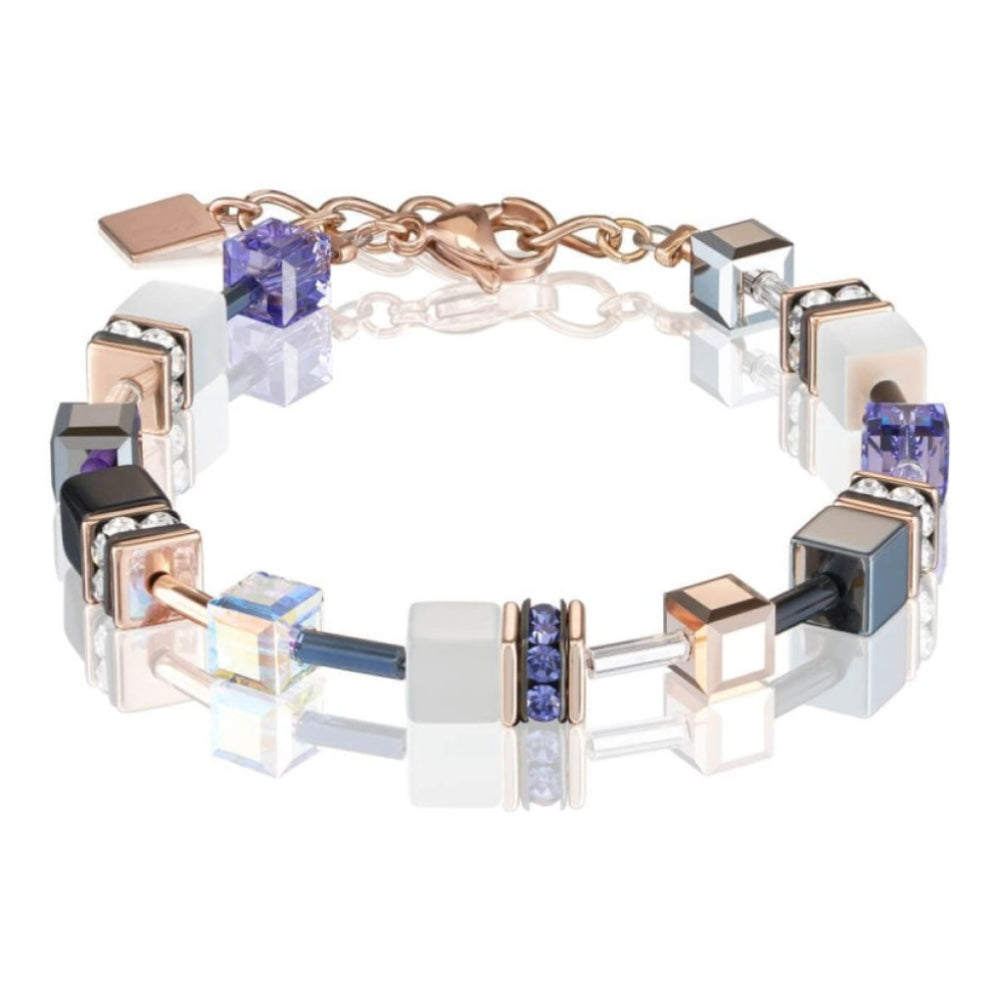 White & Purple Geo Cube Rose Gold Bracelet