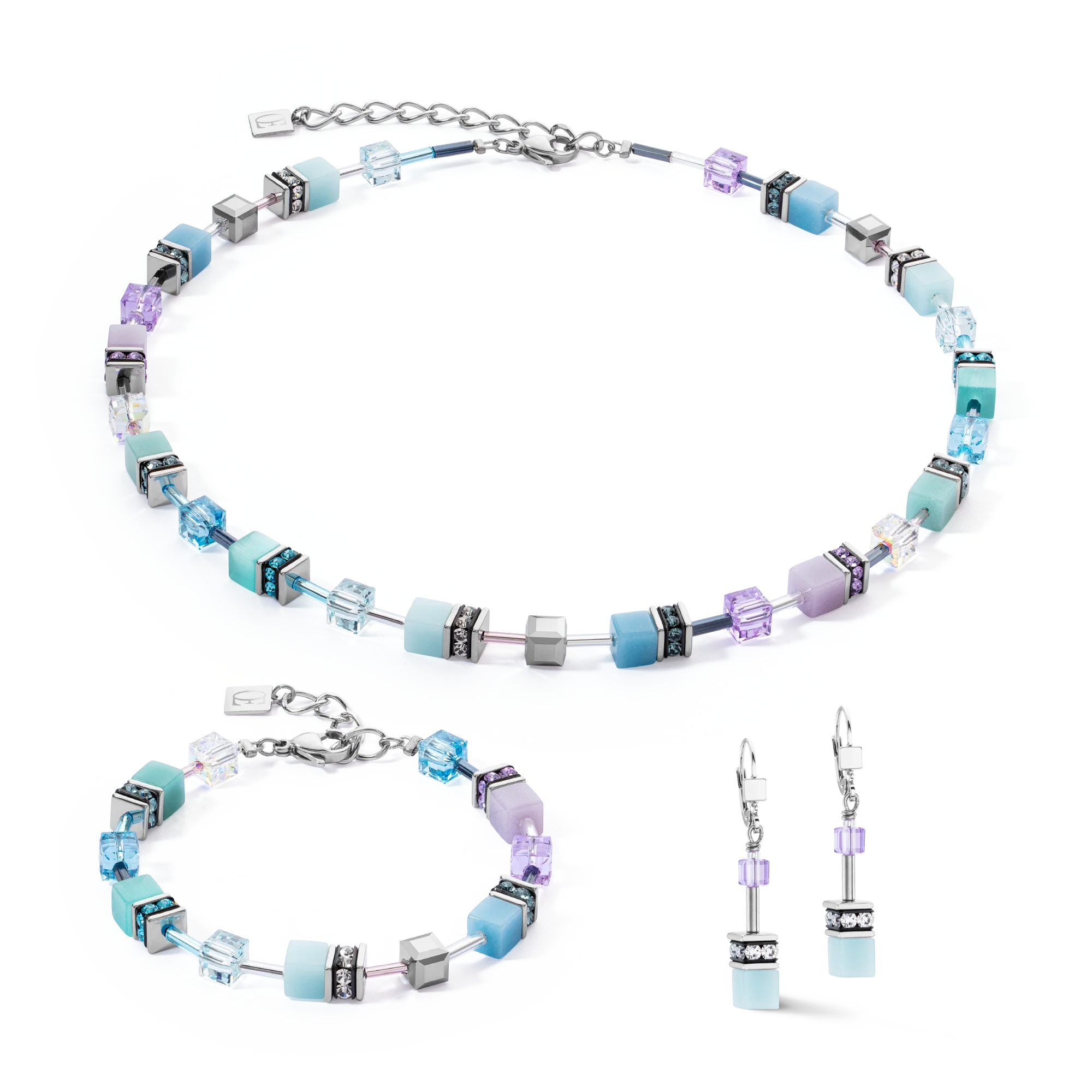 GeoCUBE Iconic Aqua Lilac Necklace