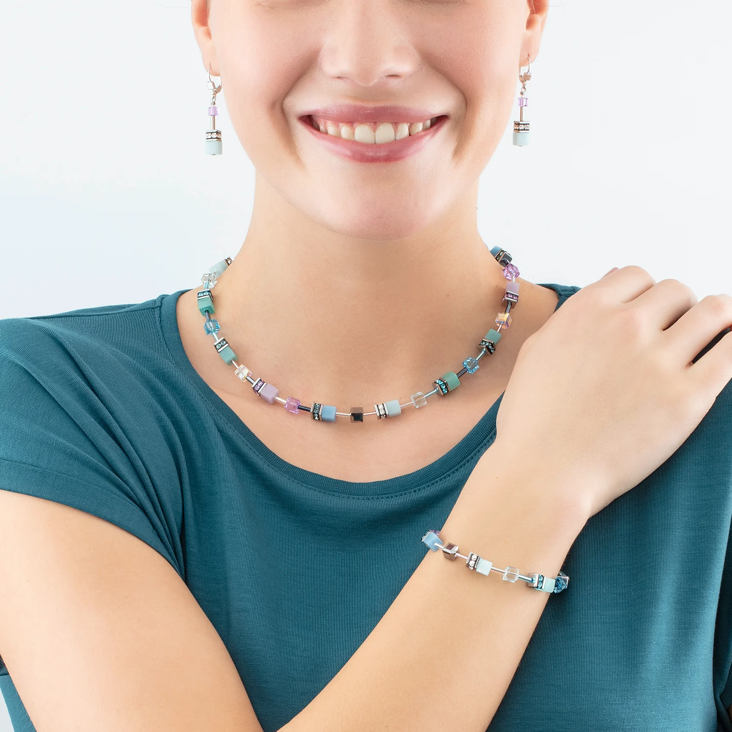 GeoCUBE Iconic Aqua Lilac Necklace