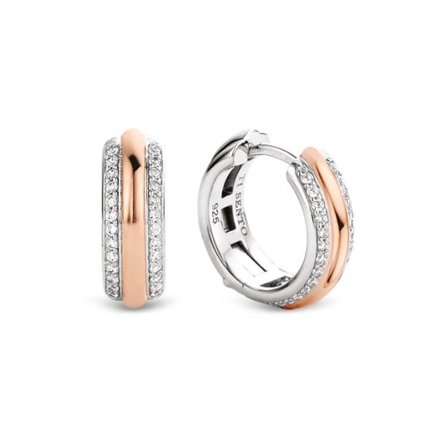 Two Tone CZ Hoop Earrings