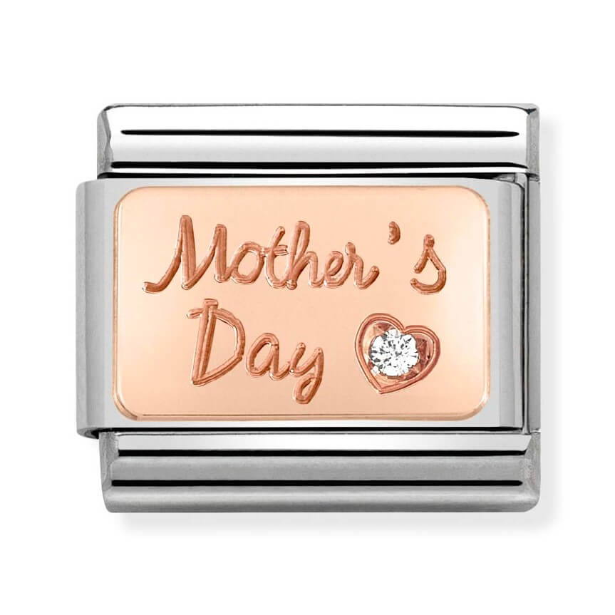 Composable Classic Stainless Steel Link With Mother's Day In 9K Rose Gold & CZ