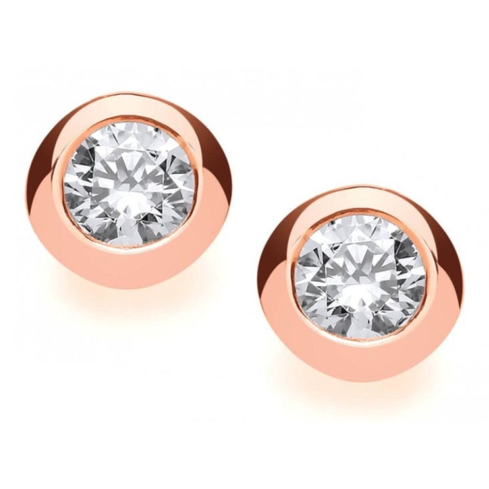 Rose Gold Plated Rubover Solitaire Earrings (4mm) 1/4ct