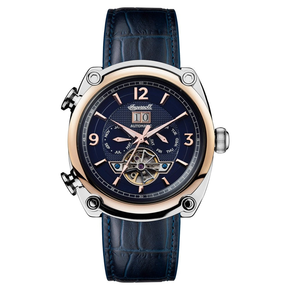 Mens The Michigan Automatic Watch with Blue Dial and Blue Leather Strap