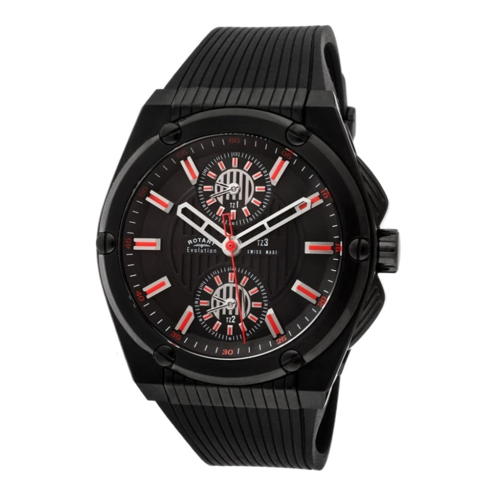 Mens Black Evolution Triple Time Zone Watch