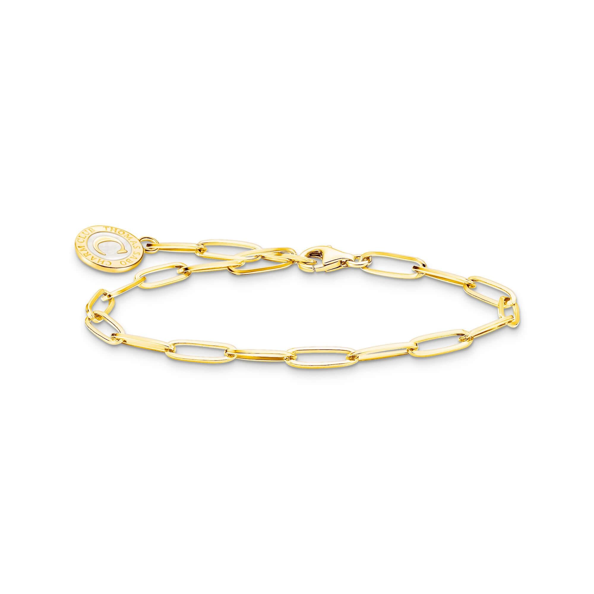 Gold Plated Member Charm Long Anchor Link Bracelet With White Charmista Disc