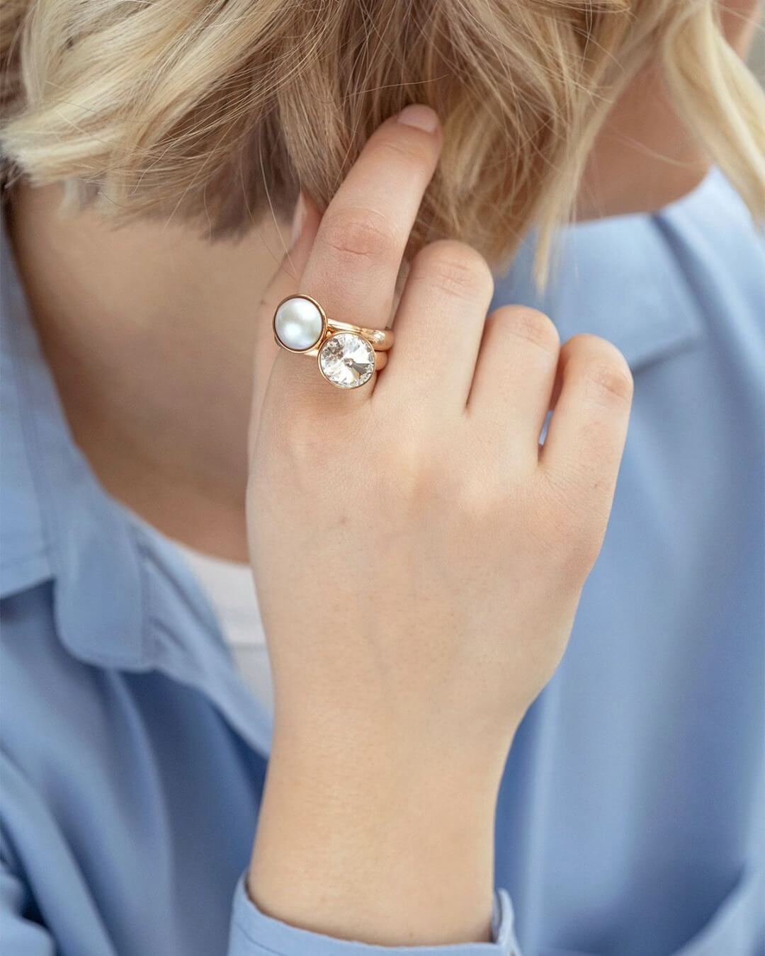 Famosa Rose Gold 11.5mm Bottone Ring Top Crystal