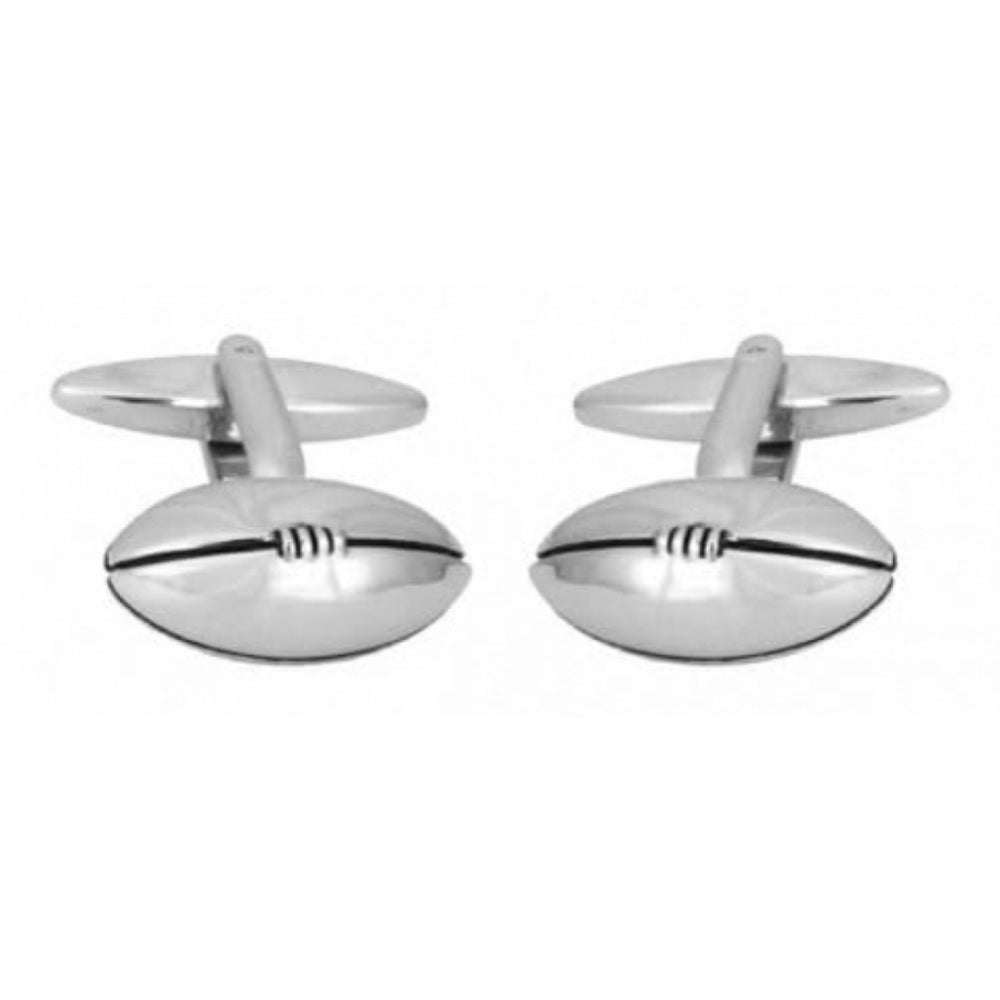 Rhodium Plated Rugby Ball Cufflinks