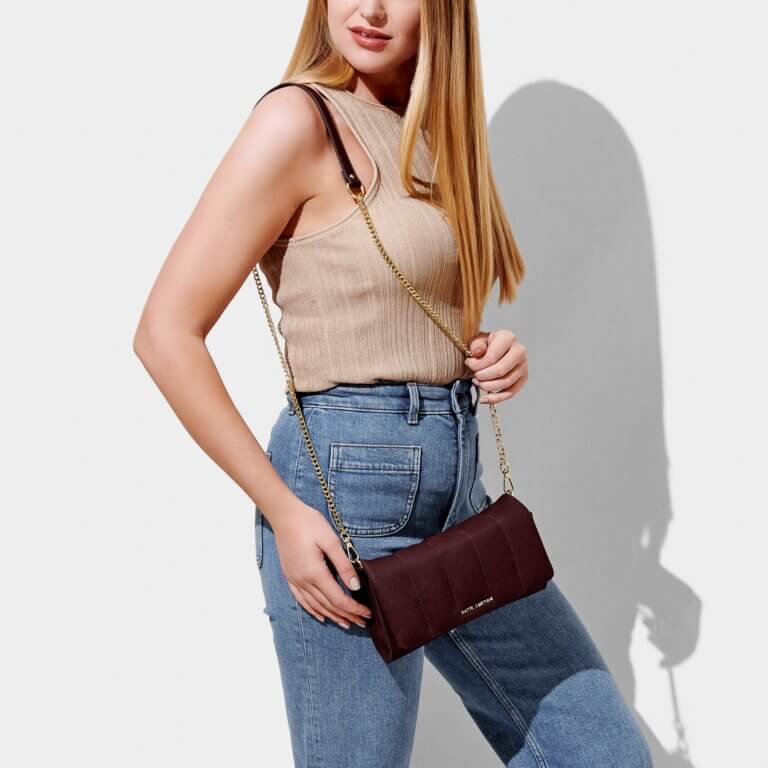 Kayla Quilted Crossbody | Plum | 13cm X 23cm X 3cm