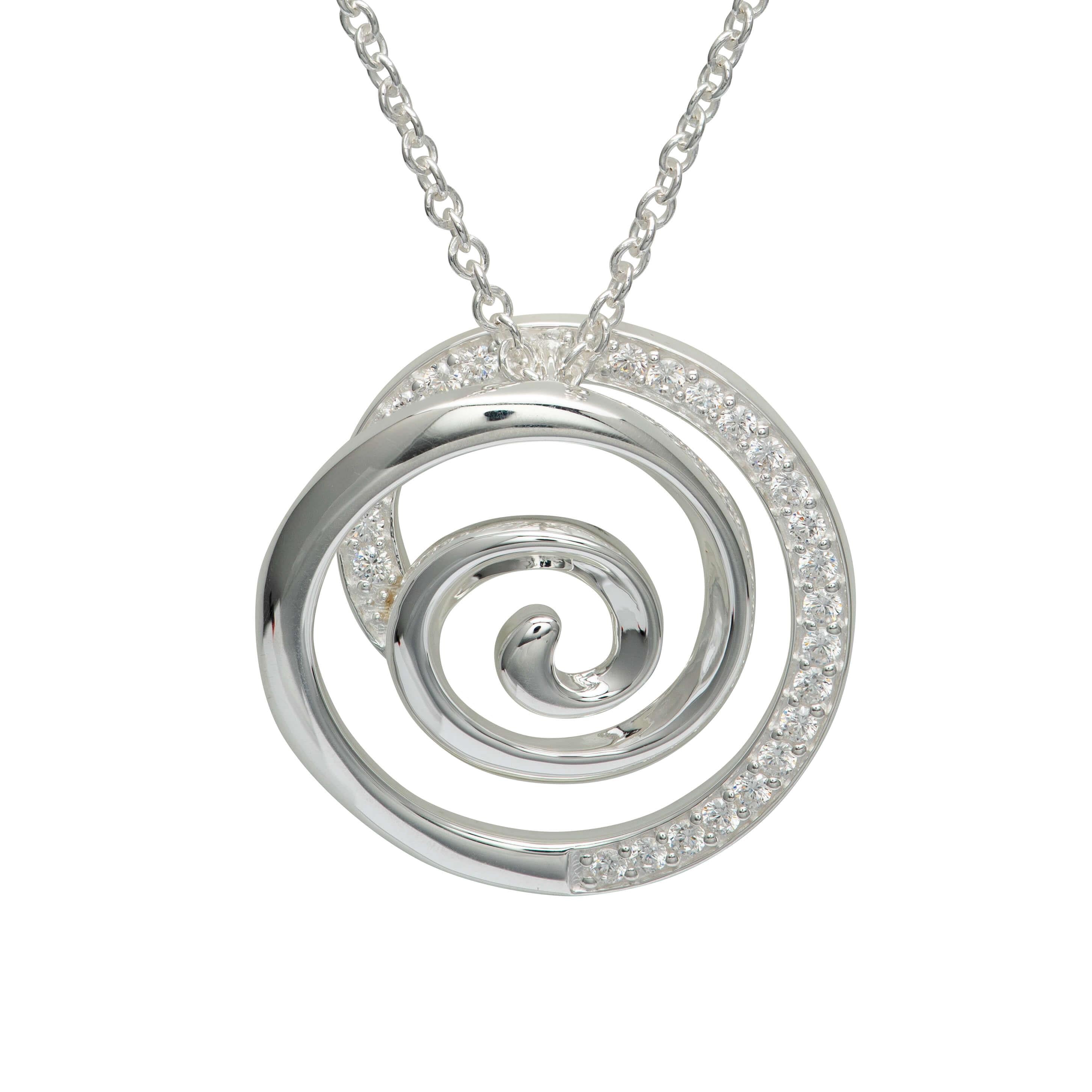 Sterling Silver 925 Swirl Pendant With CZ Necklace