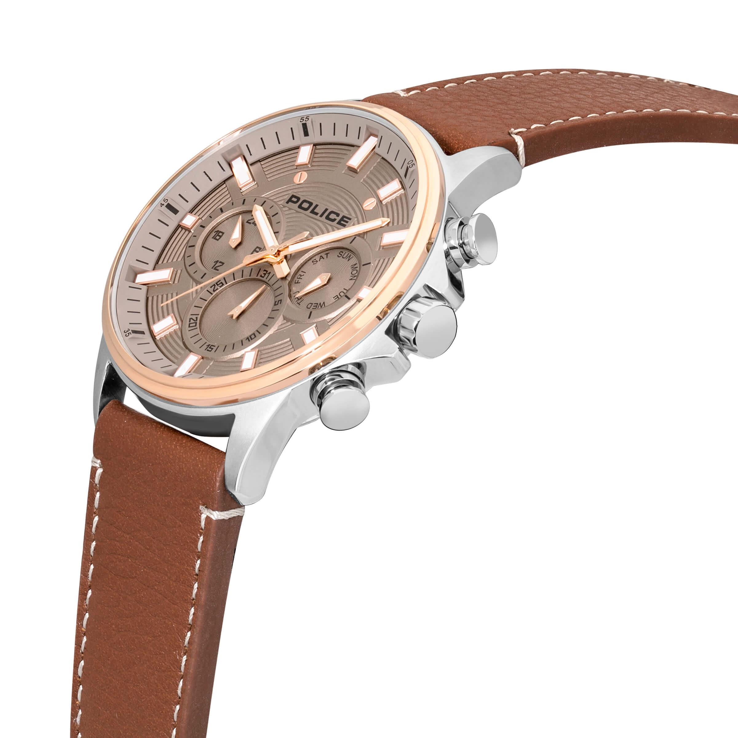 Kismet SS Multi Dial Brown Leather Strap Watch