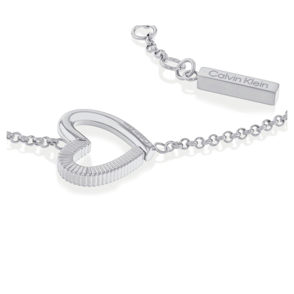 Textured Heart Charm Stainless Steel Bracelet