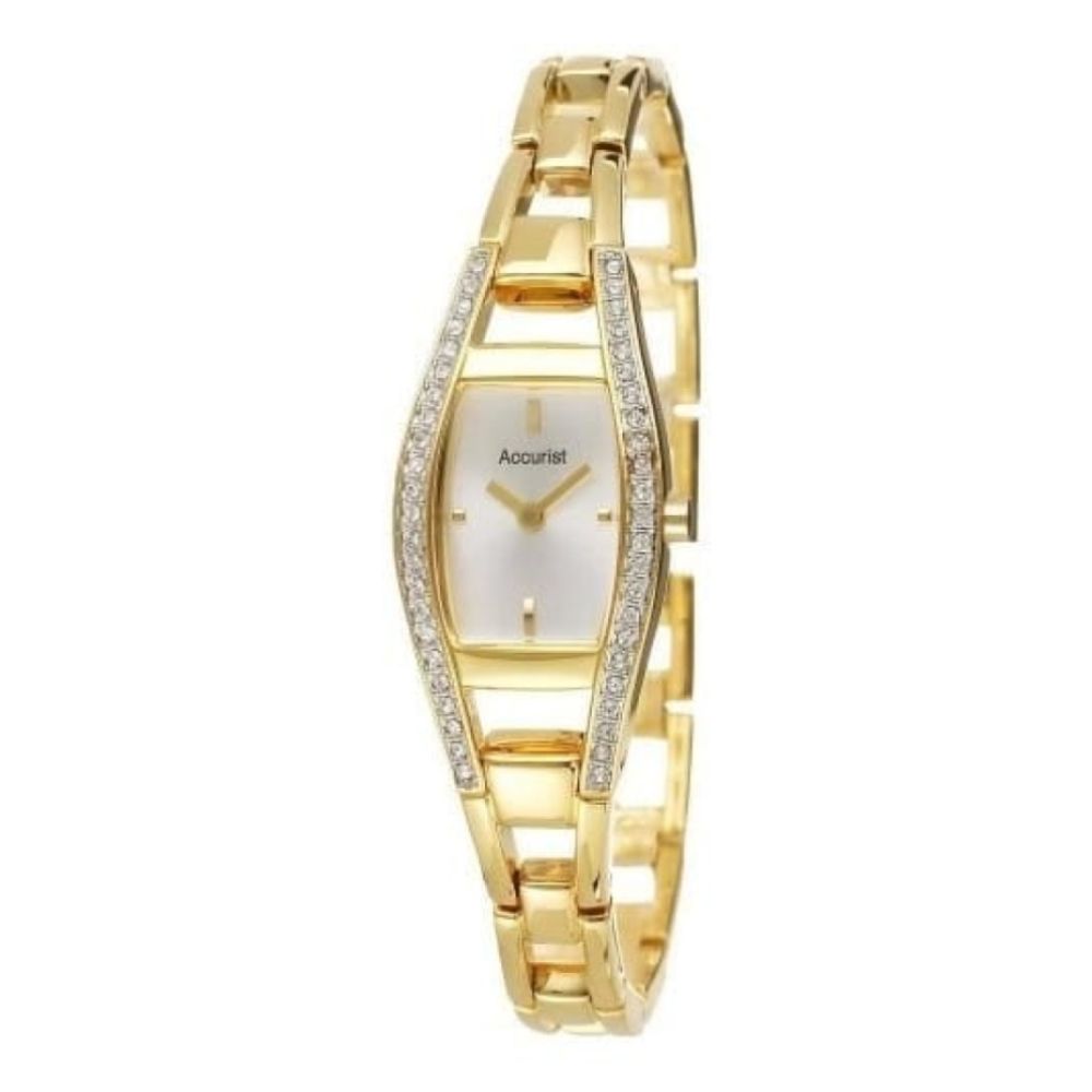Ladies Gold Plated Link Bracelet Watch With Crystals