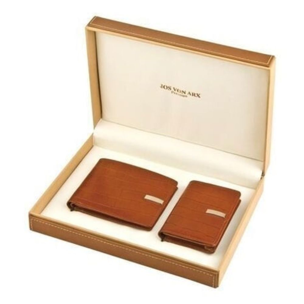 Men's Gift Set With Brown Leather Business Card Holder & Wallet