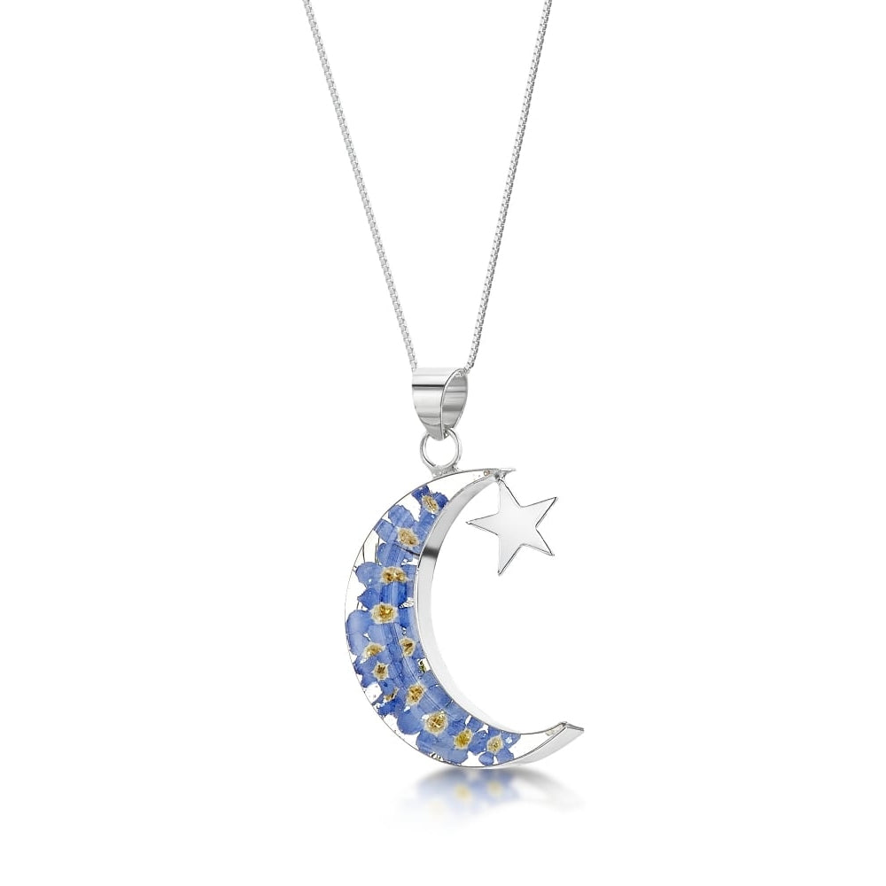 Silver Pendant - Forget me not - Moon & Star