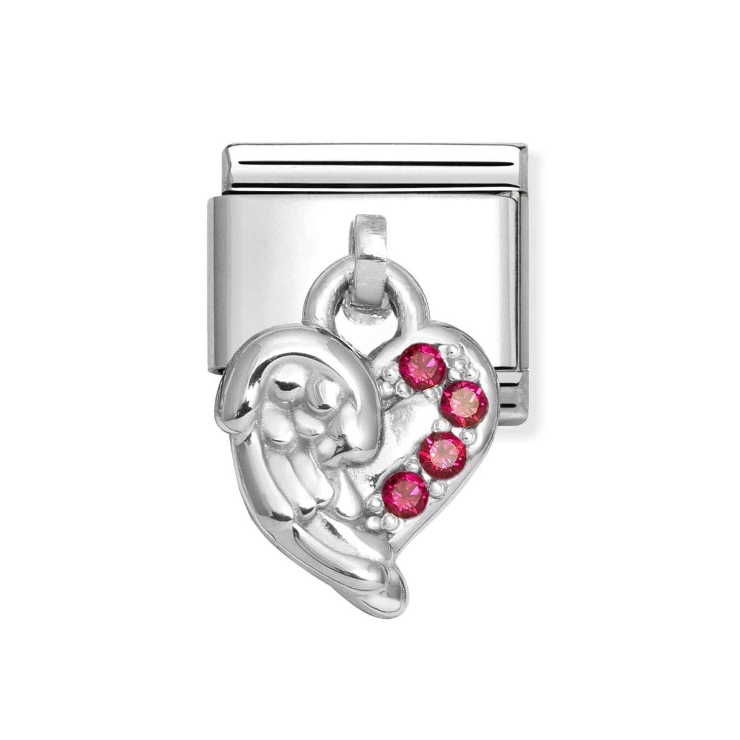 Composable Classic Link With Angel Wings Charm in 925 Silver With Red CZ