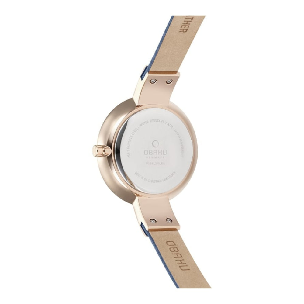 SOL - NAVY Rose Gold Plated Leather Calf Watch