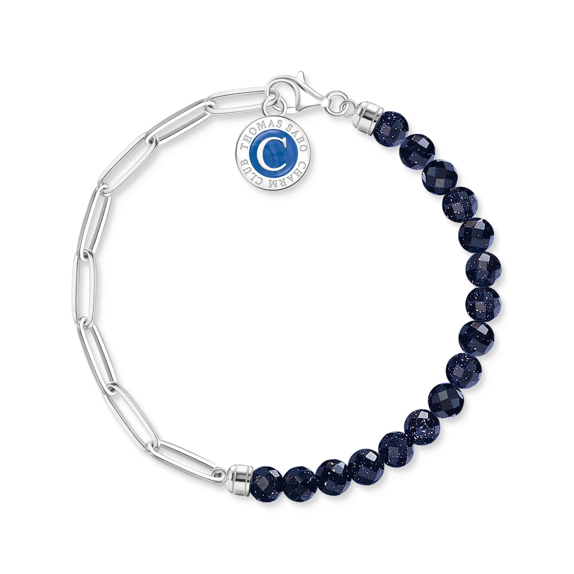 Charm holder, Link bracelet with Dark Blue Beads