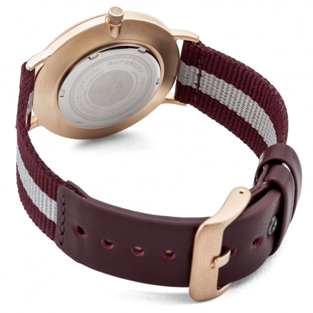 Oxford Nylon Purple And Grey Stripes With Purple Leather Strap Watch With White Dial