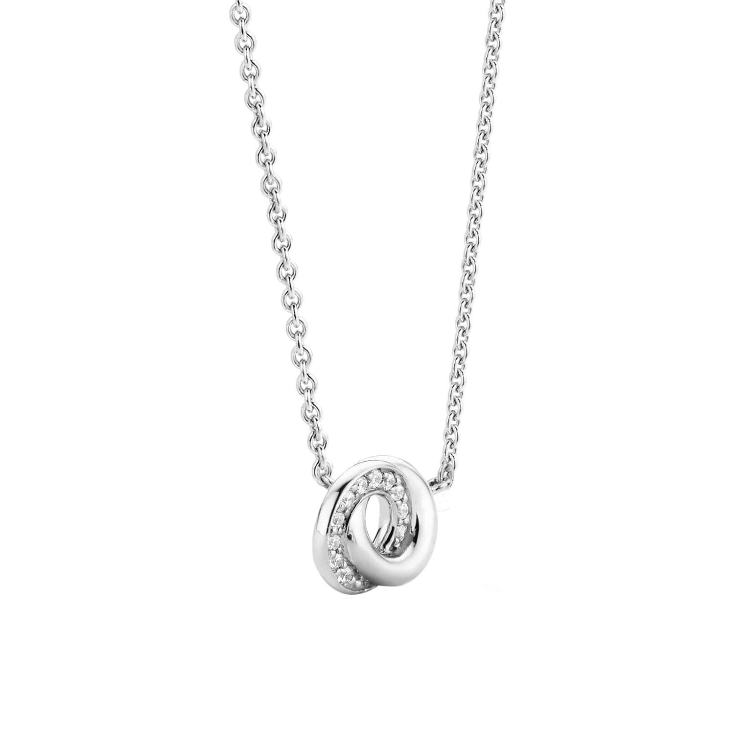 Silver & CZ Stones Interlinked Circle Pendant Chain Necklace