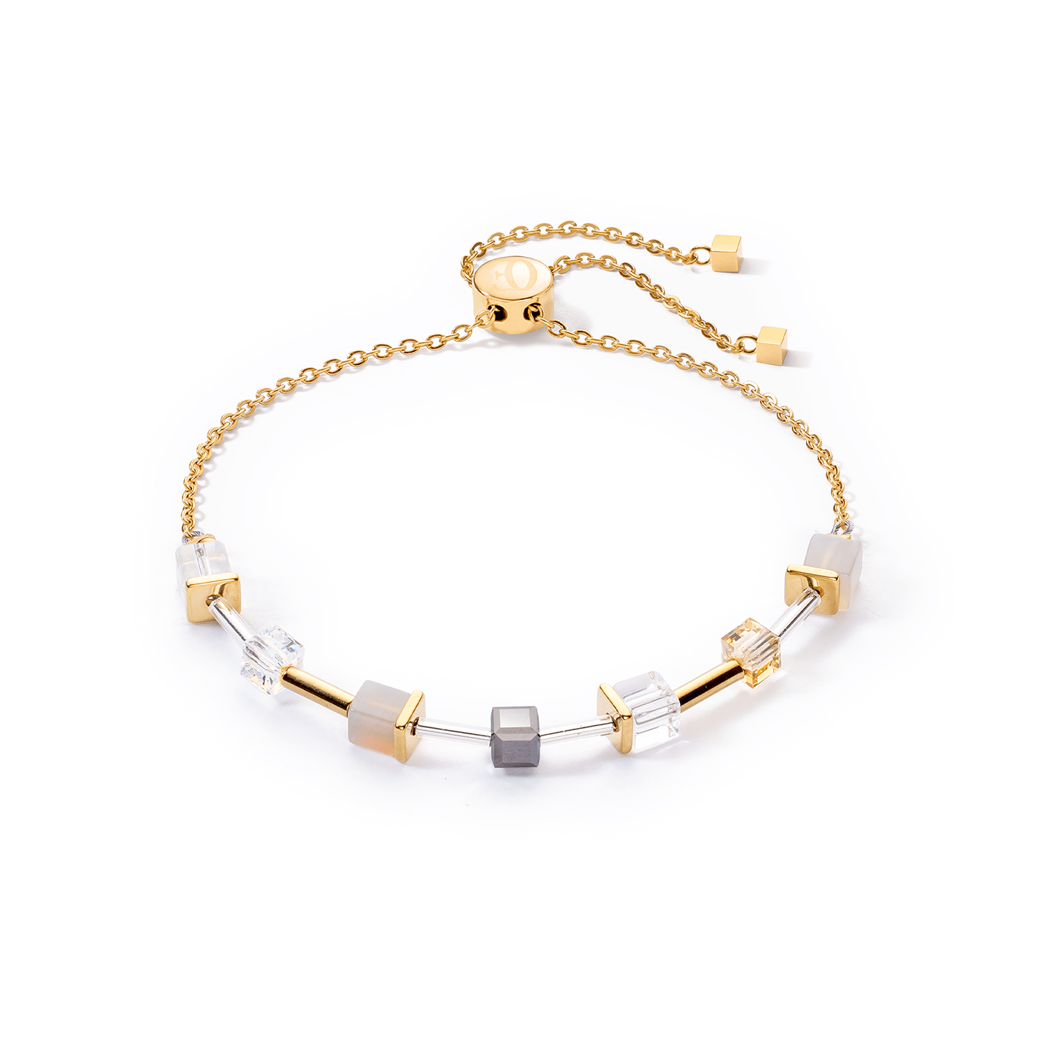 GeoCUBE Precious & Slider Closure Grey Gold Bracelet