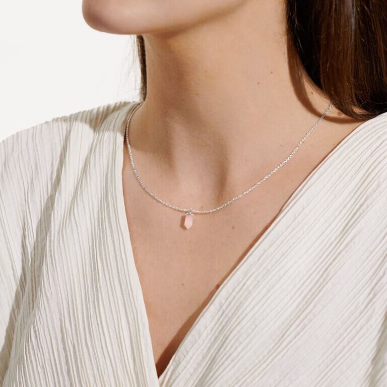 Crystal A Little | Rose Quartz | Silver | Necklace | 46cm + 5cm Extender