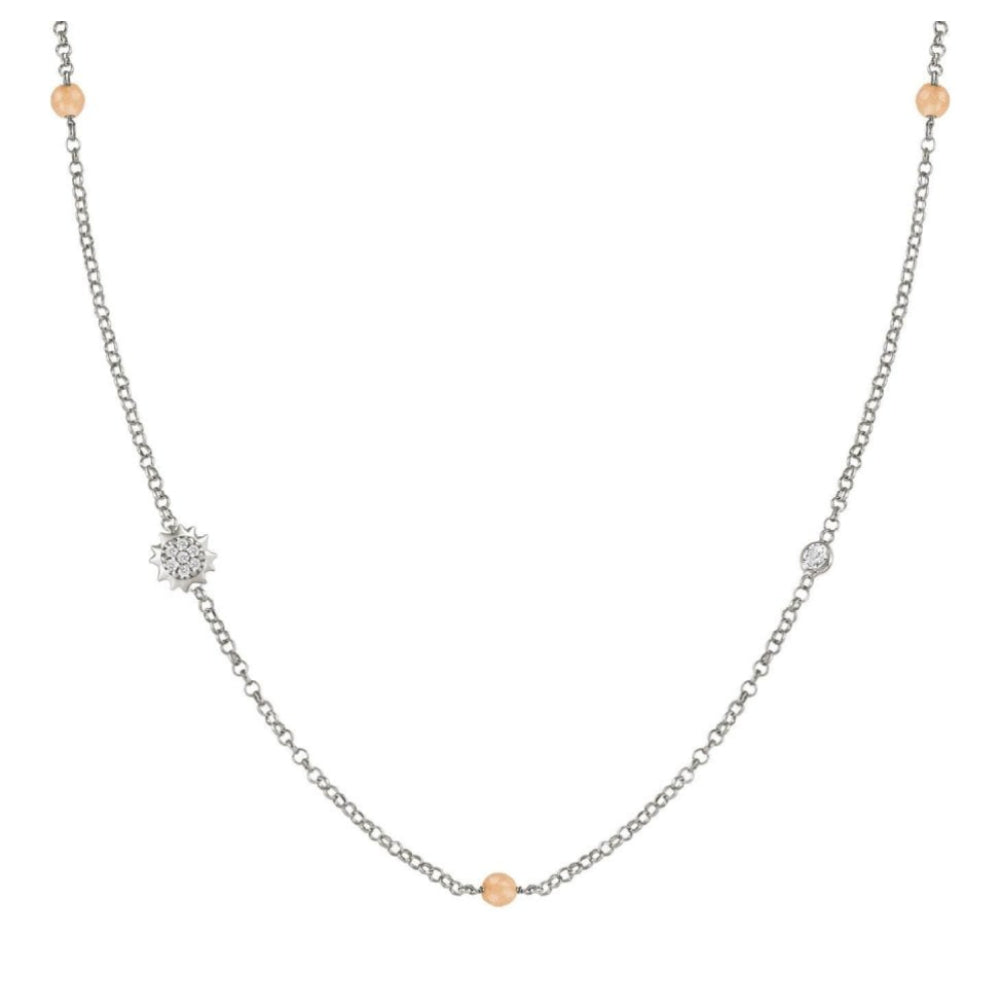 Gioie Necklace In 925 Silver, Cubic Zirconia And Jade (020_Silver Sun)